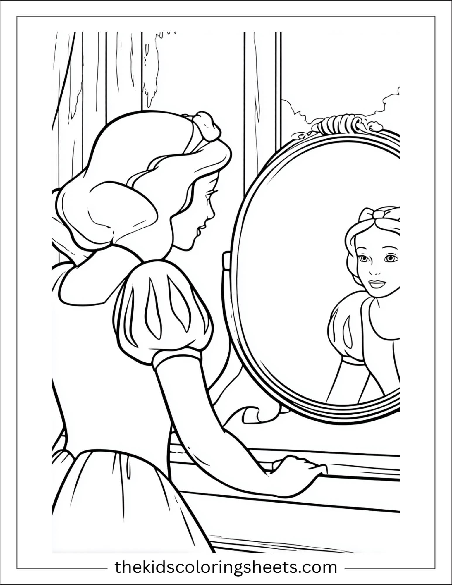 Snow White looking at magic mirror