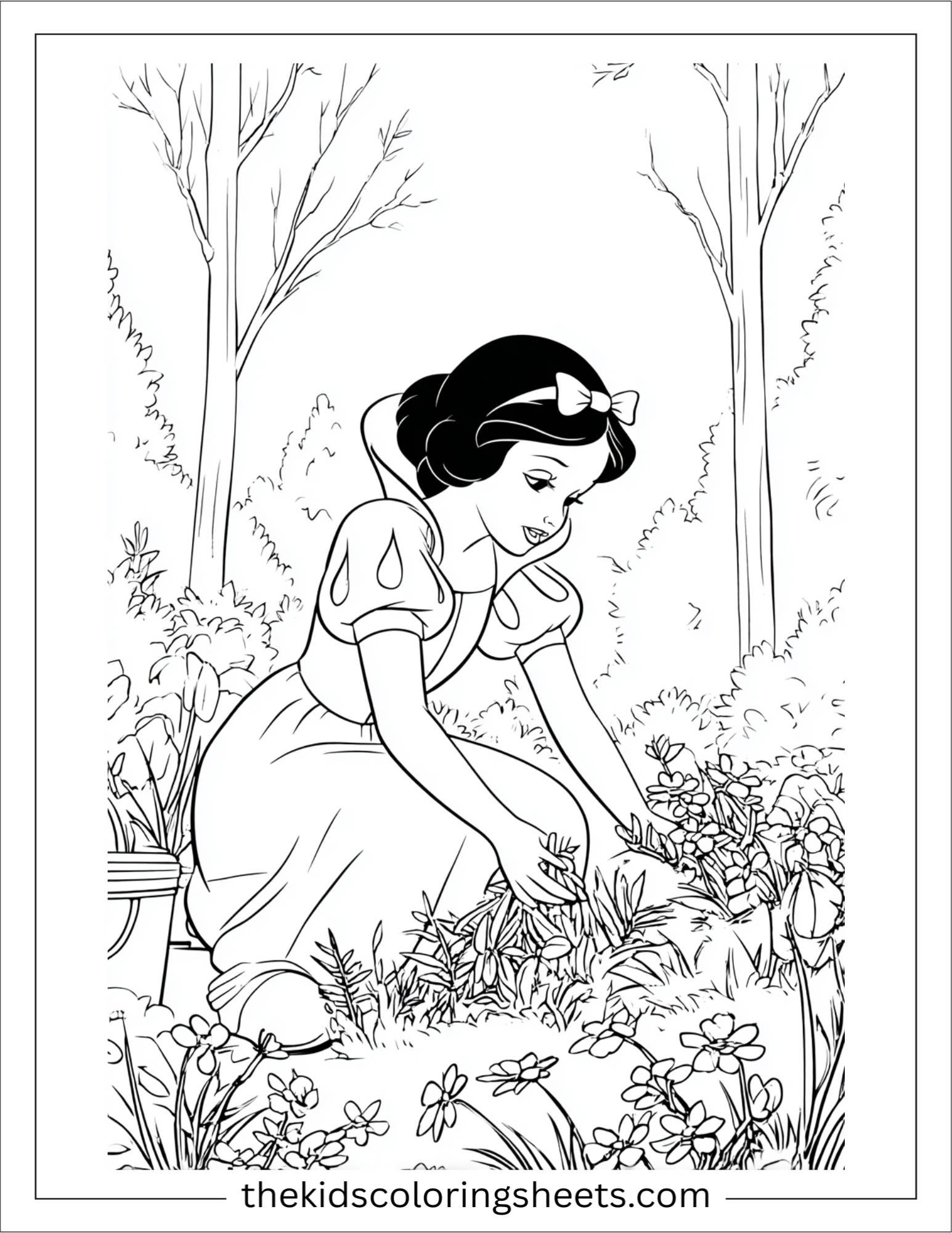 Snow White picking flowers