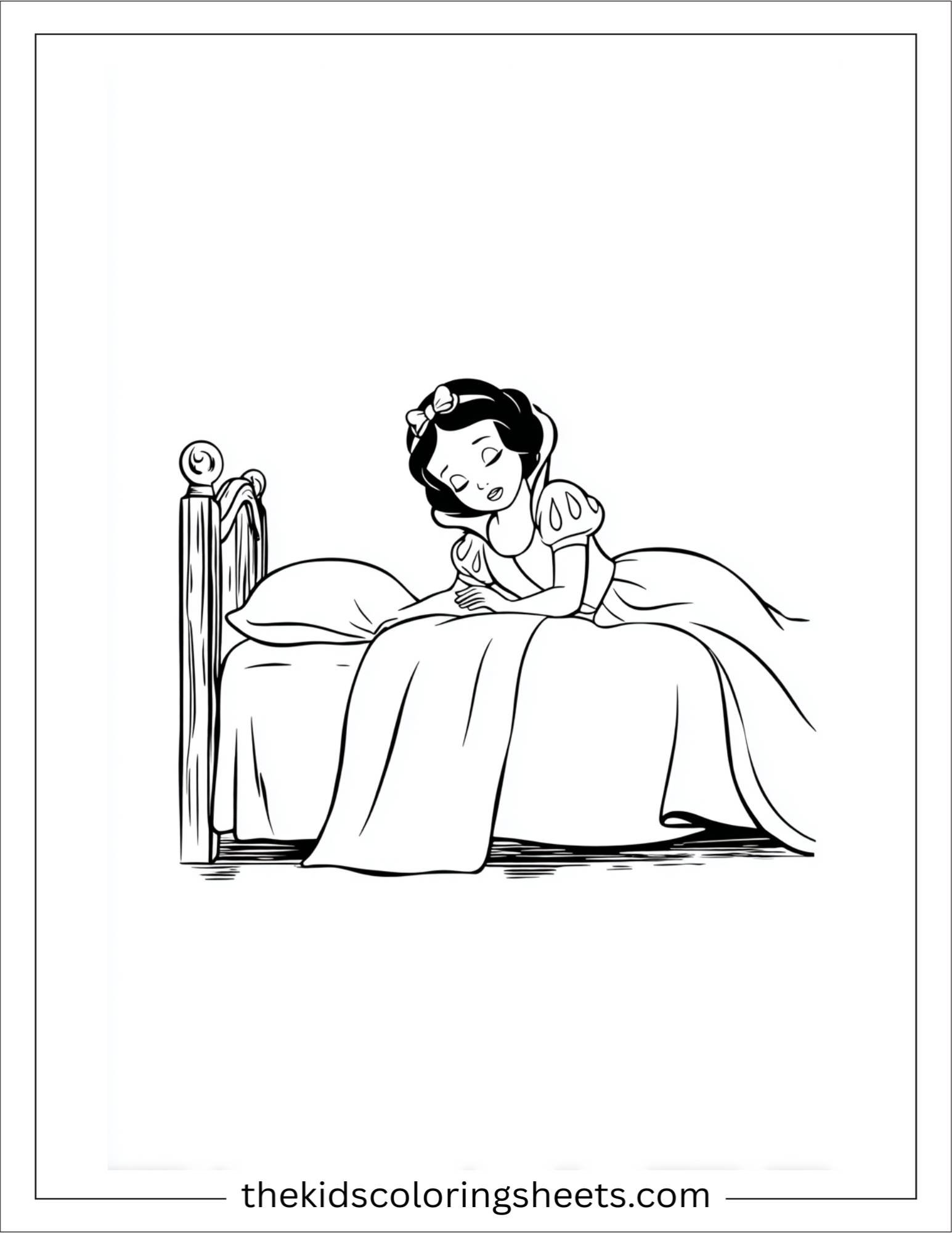 Snow White resting on bed