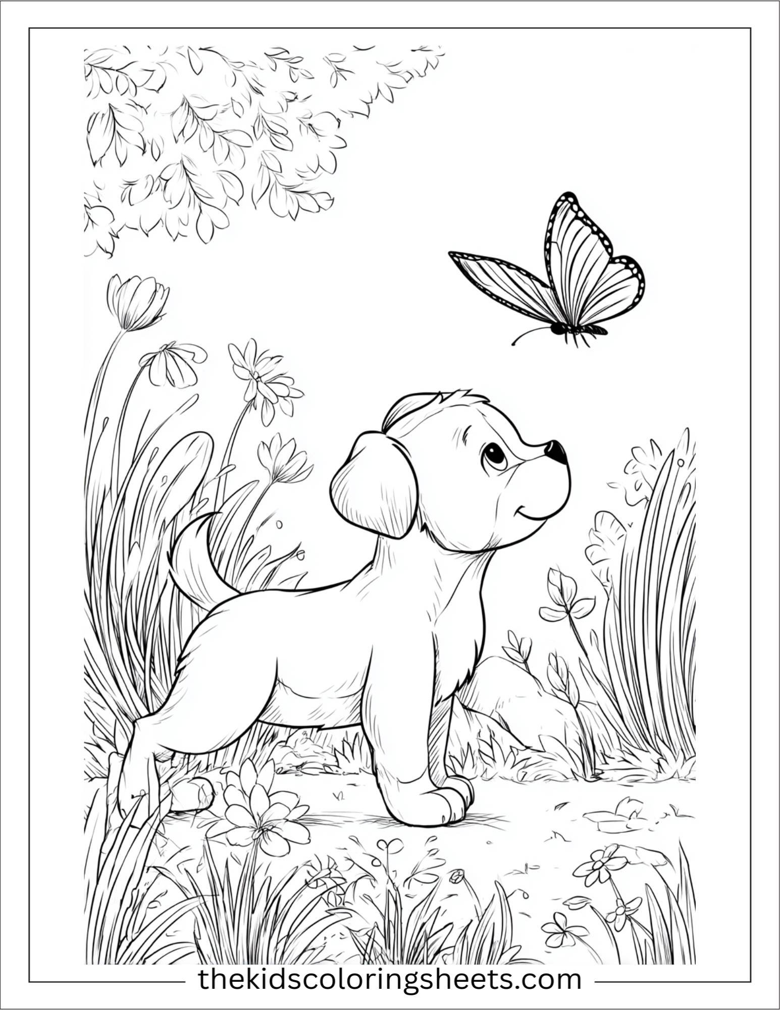 Sweet puppy chasing a butterfly