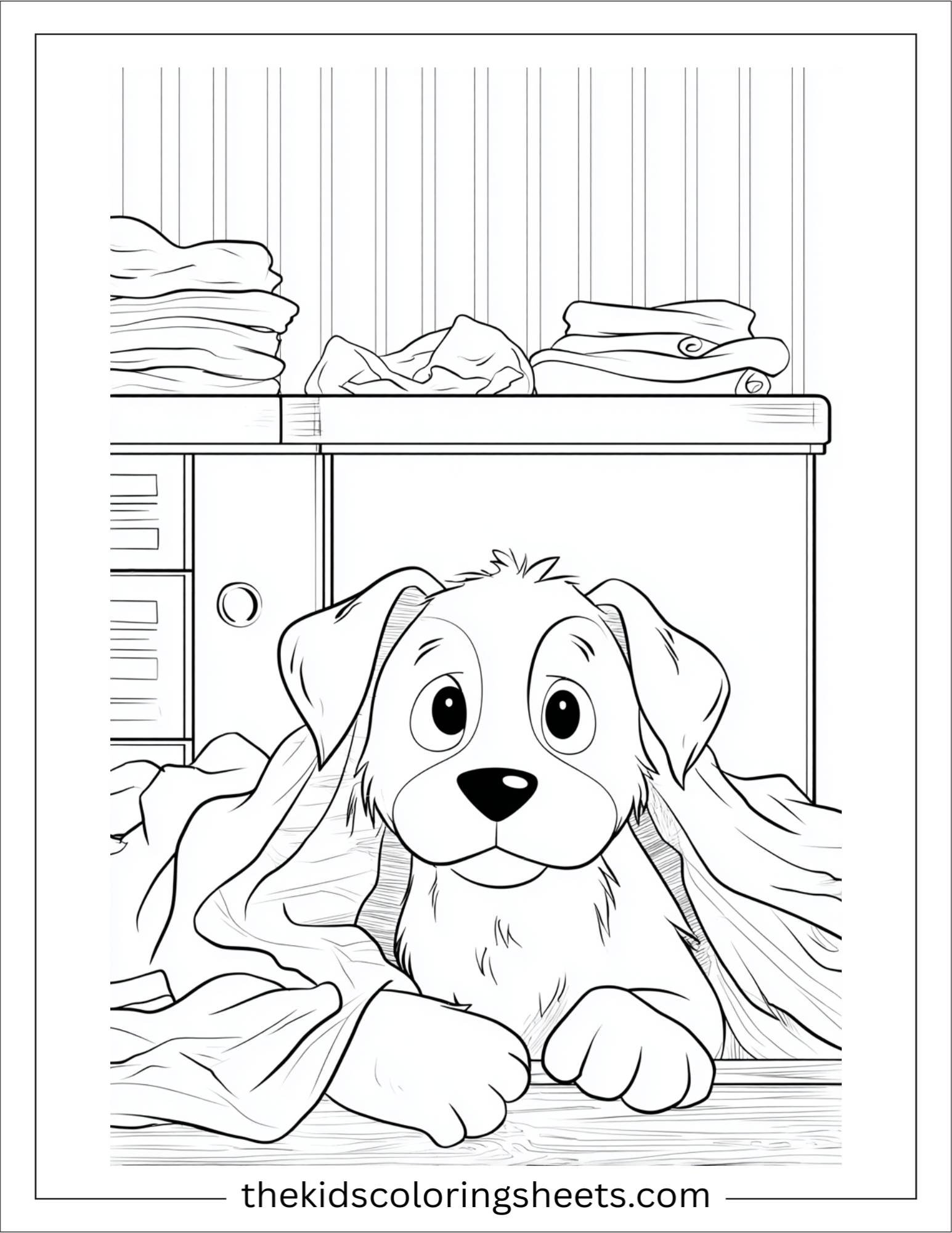 Sweet puppy hiding in laundry