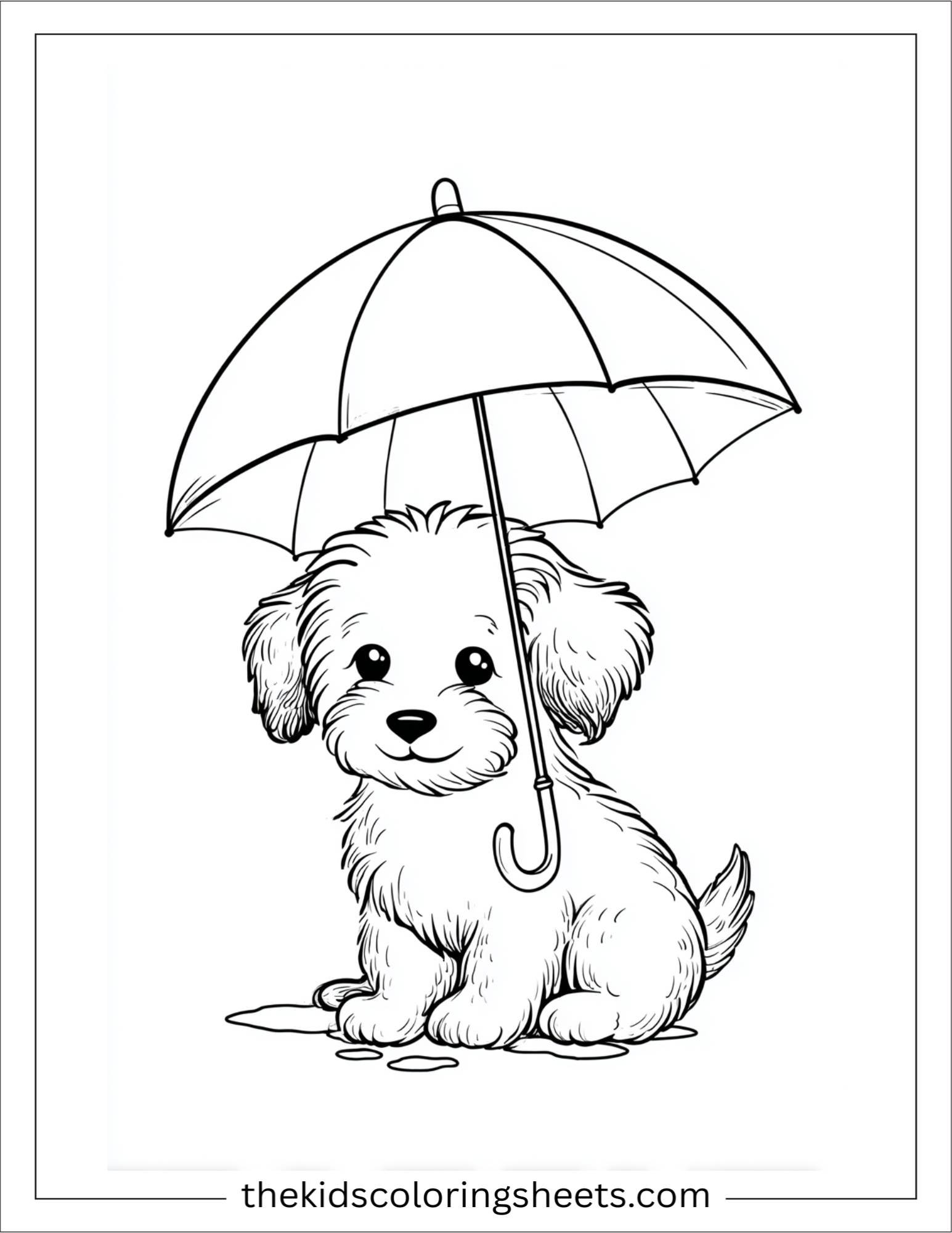 Sweet puppy holding an umbrella