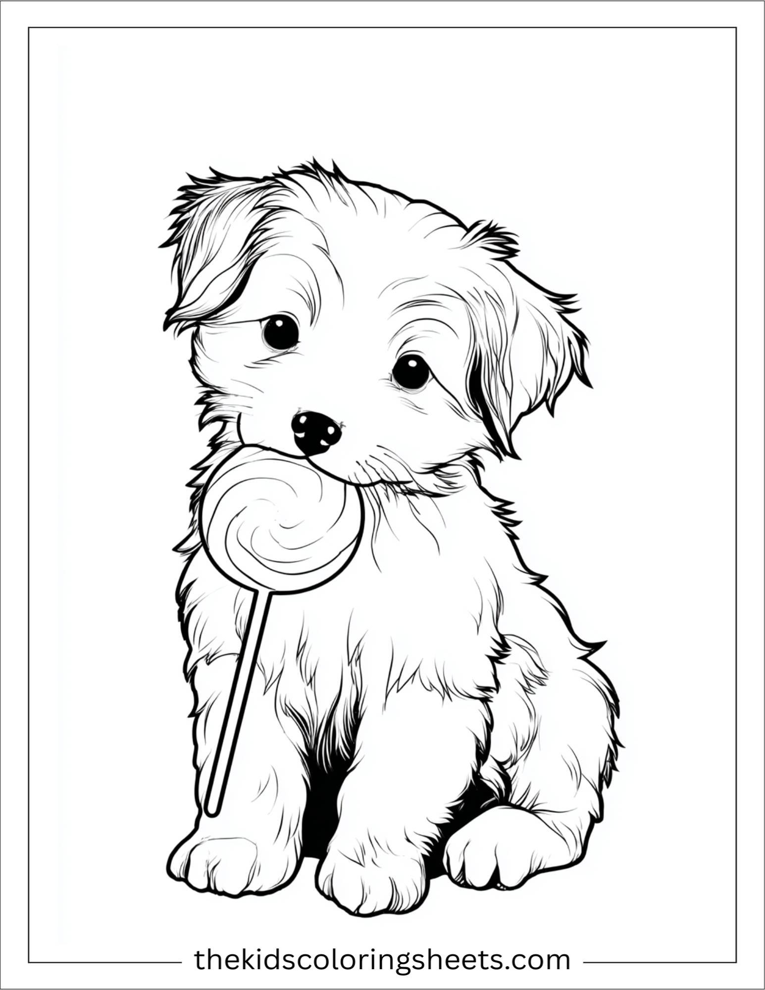 Sweet puppy licking a lollipop