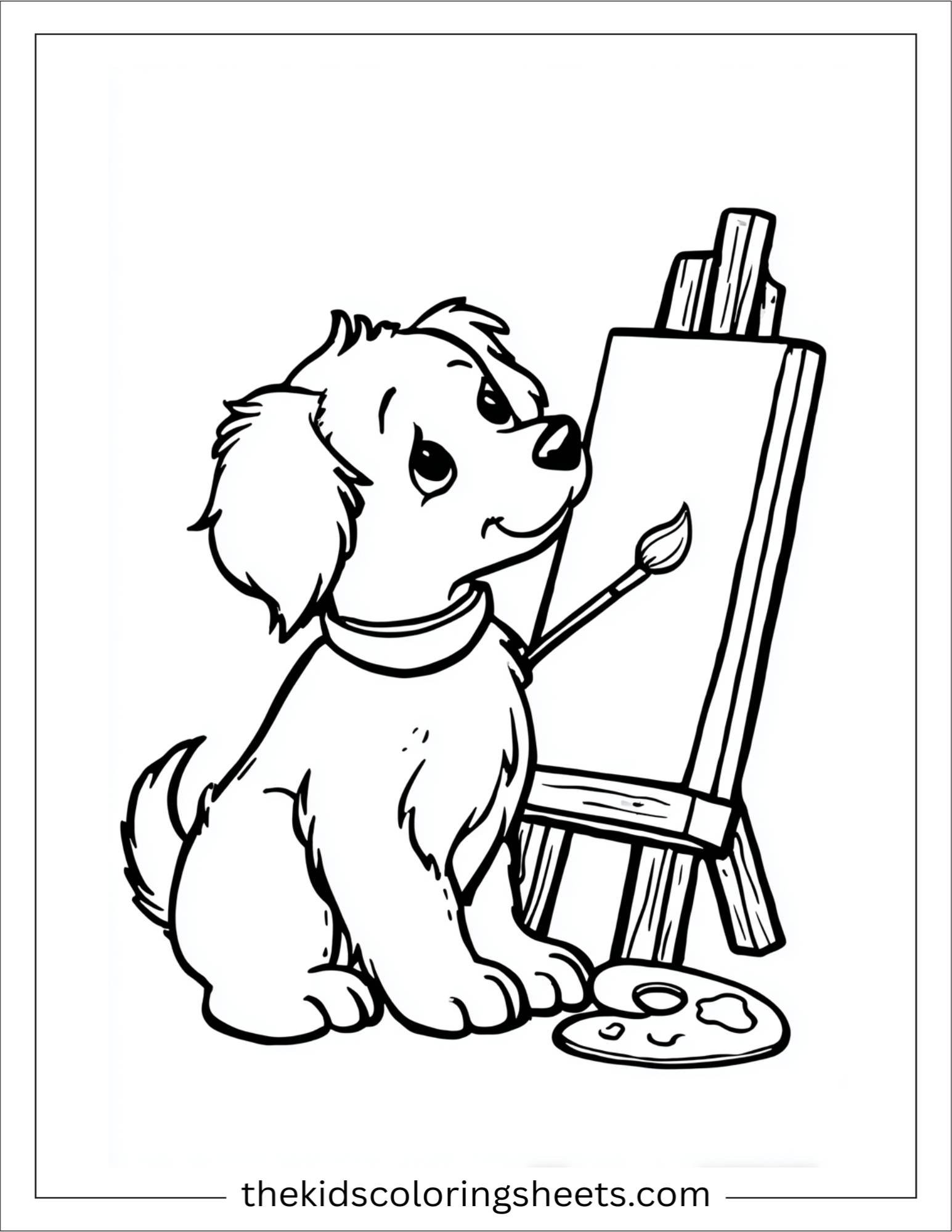 Sweet puppy painting a canvas