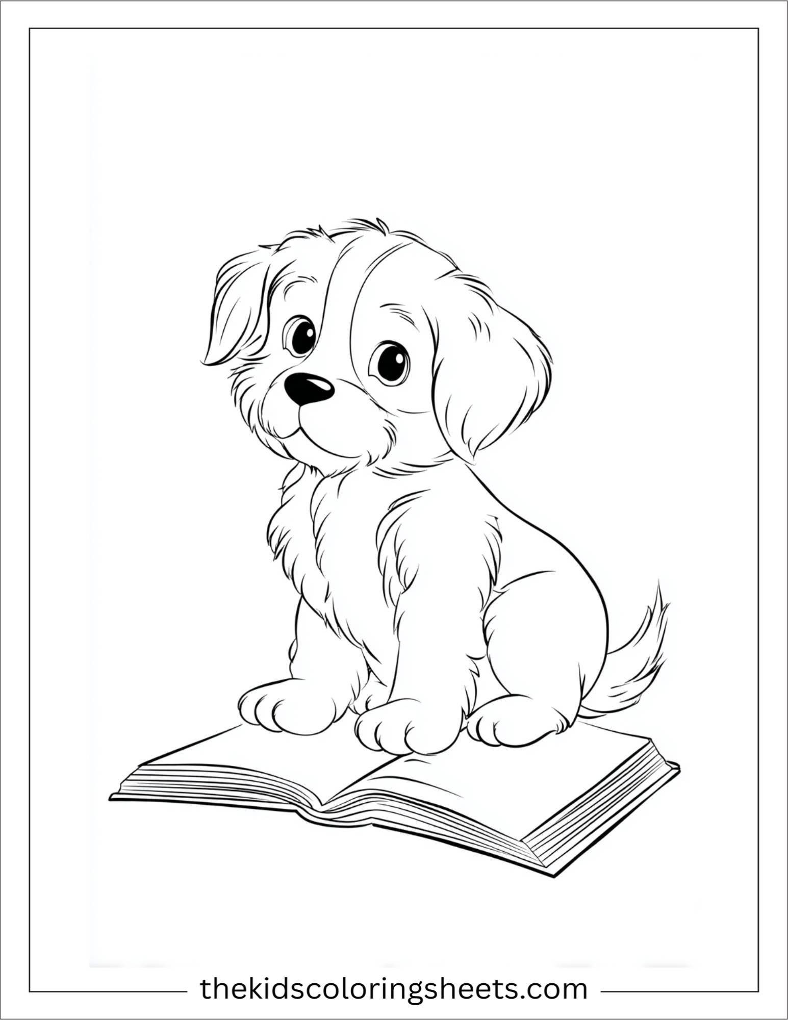 Sweet puppy reading a book