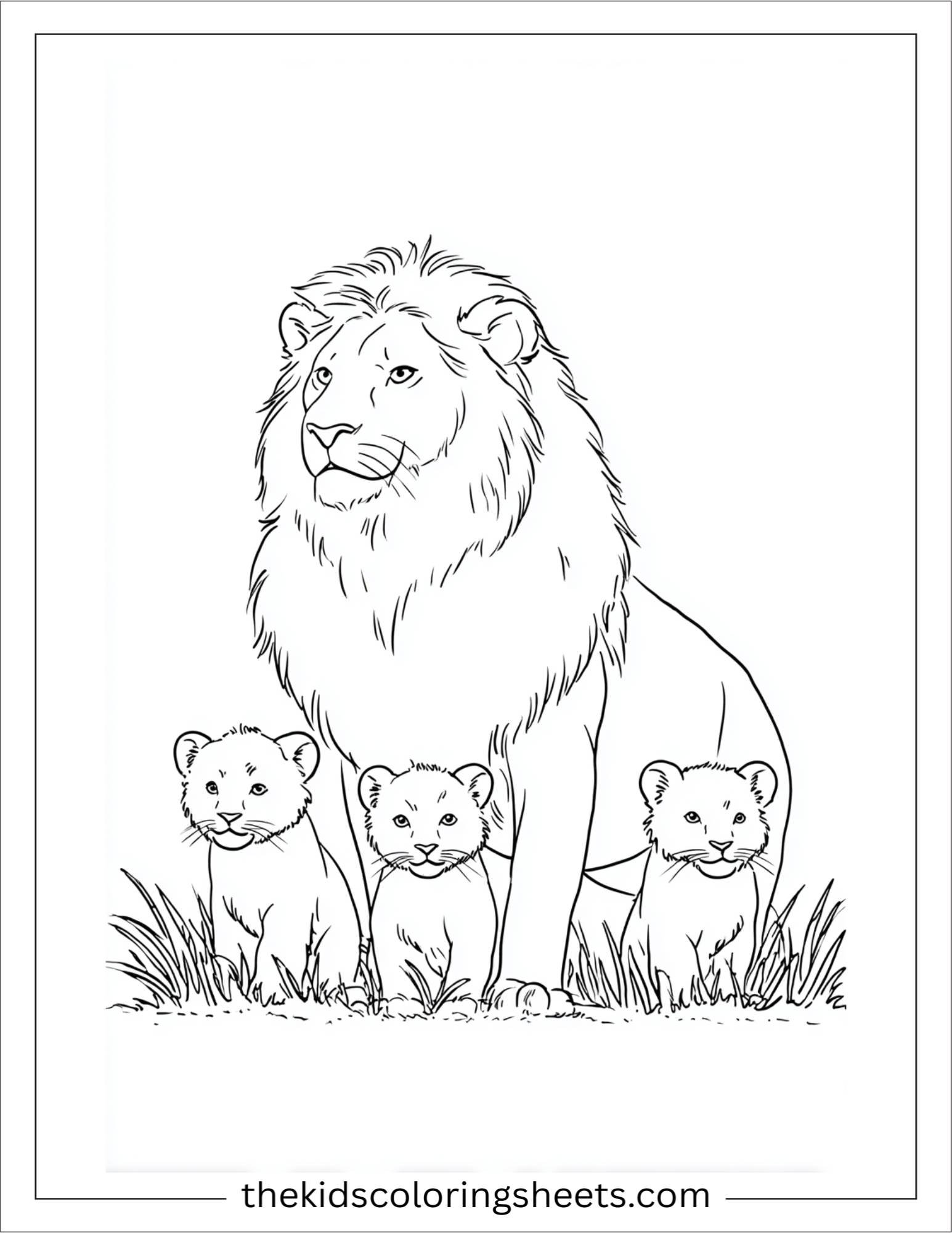 The Brave Lion protecting cubs