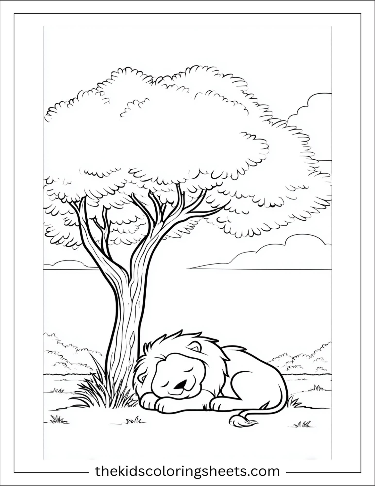 The Brave Lion sleeping under tree