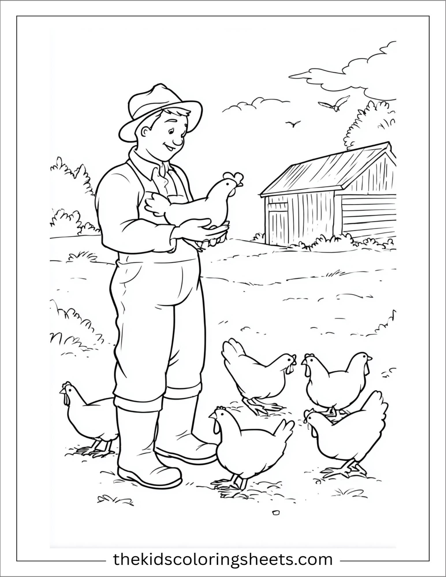 The Farmer feeding chickens