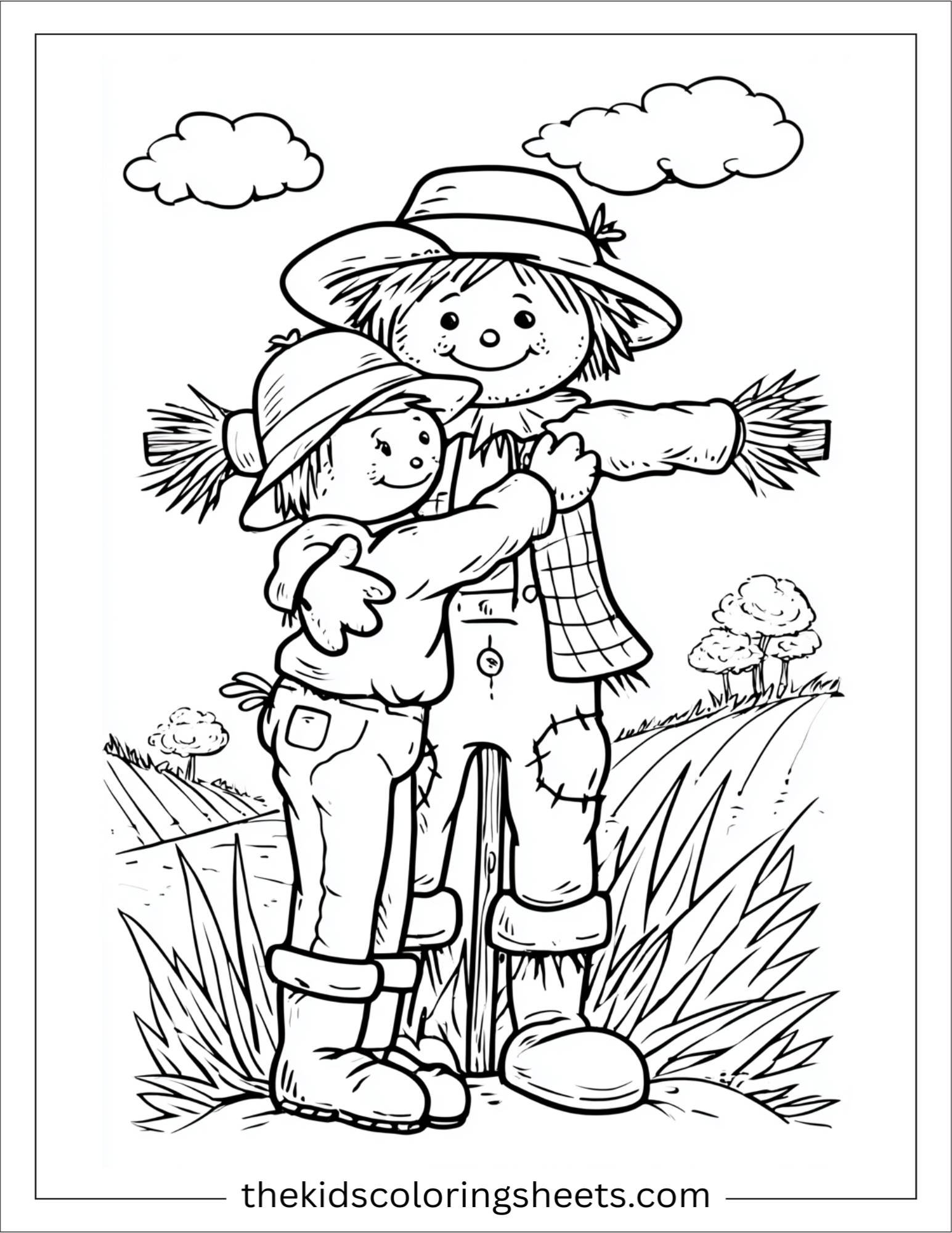 The Farmer hugging a scarecrow