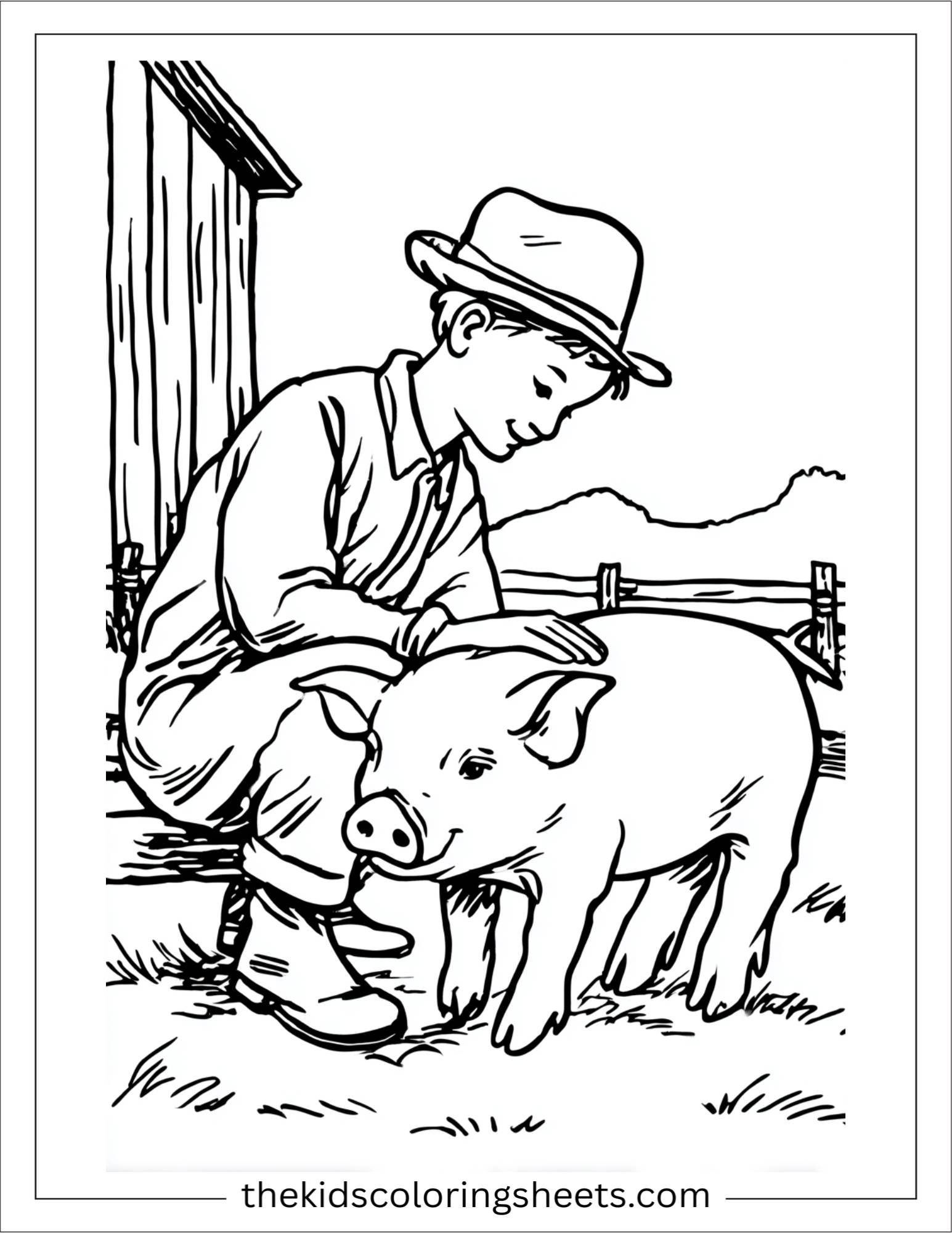 The Farmer playing with piglet