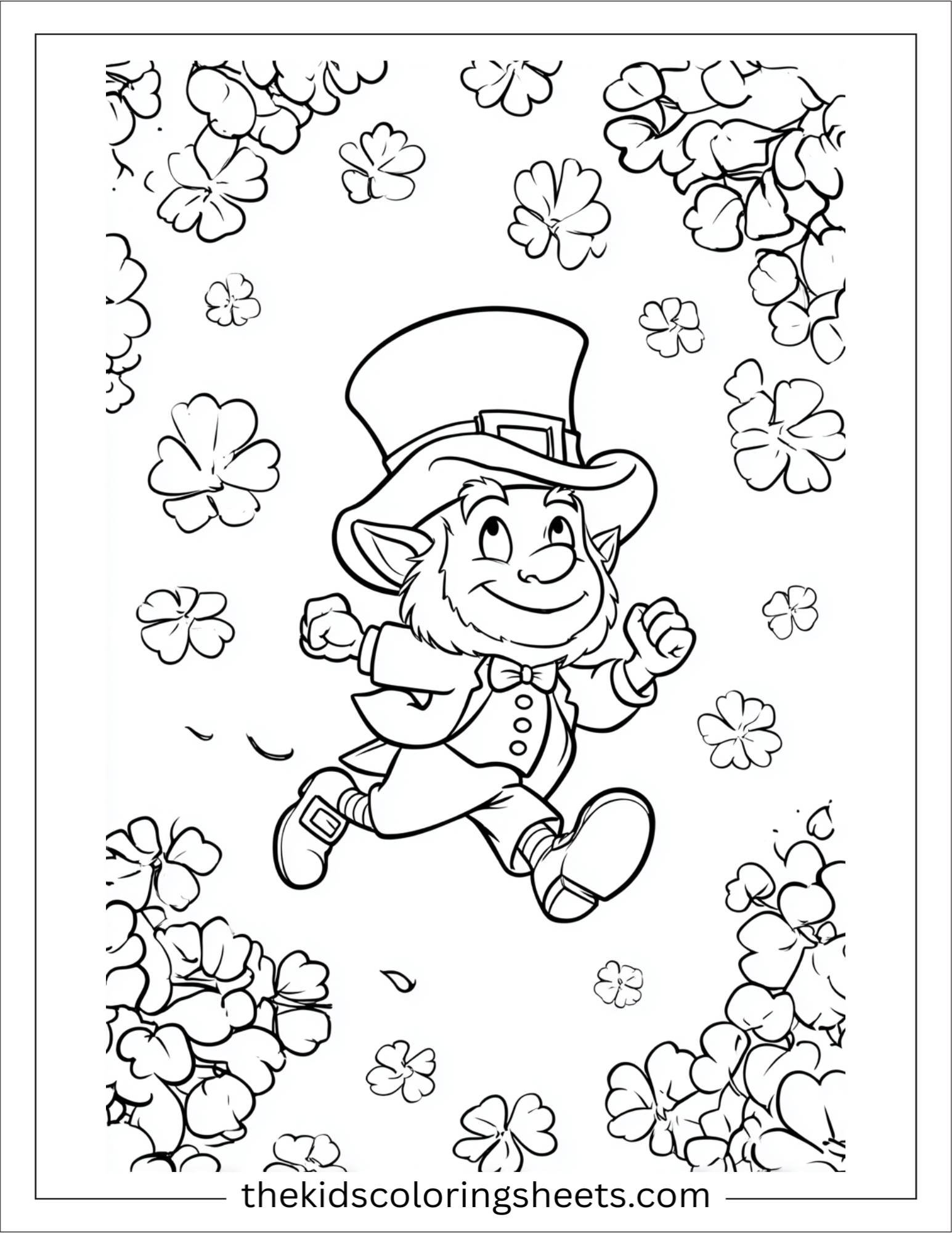 The Leprechaun jumping in clovers