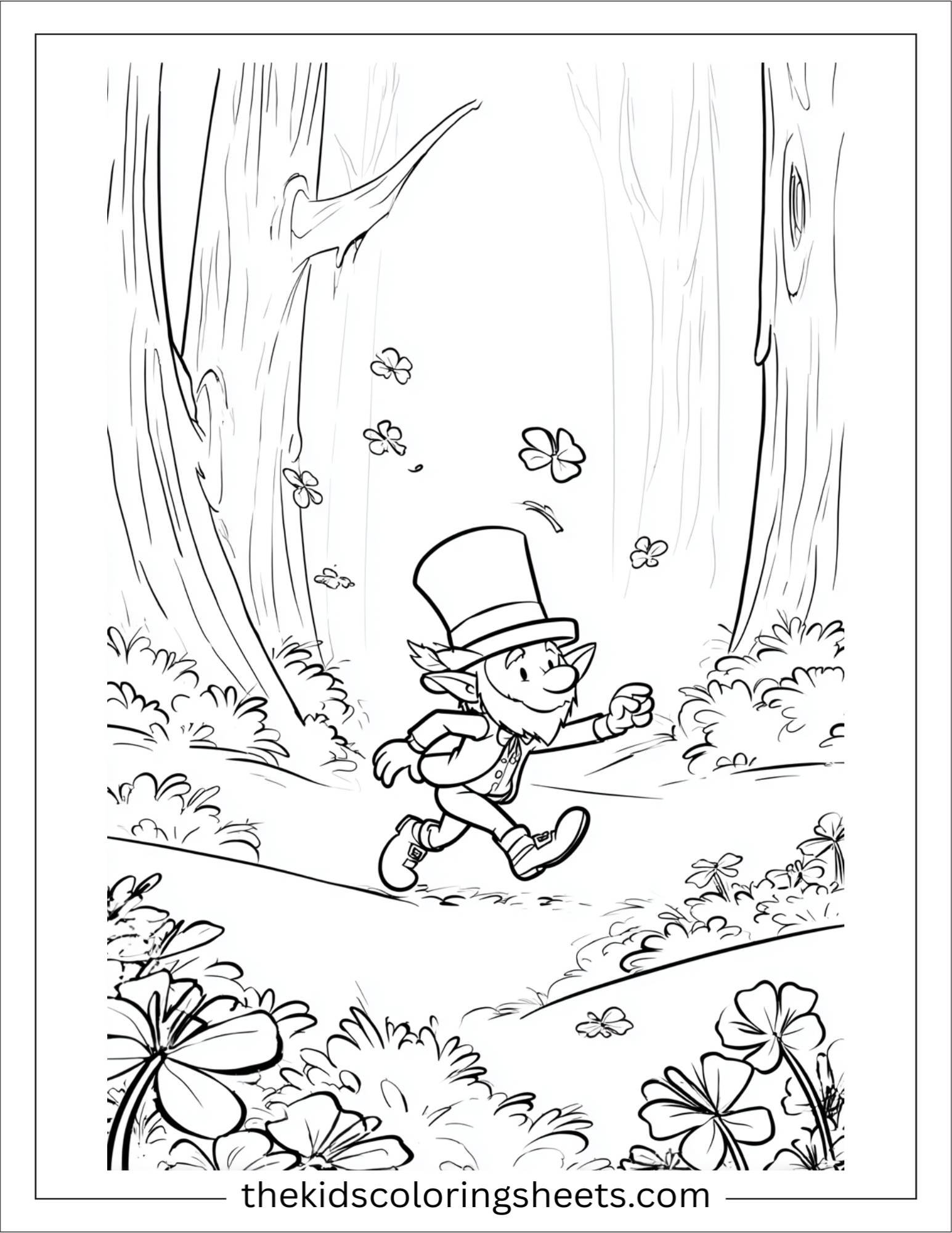 The Leprechaun skipping with shamrocks