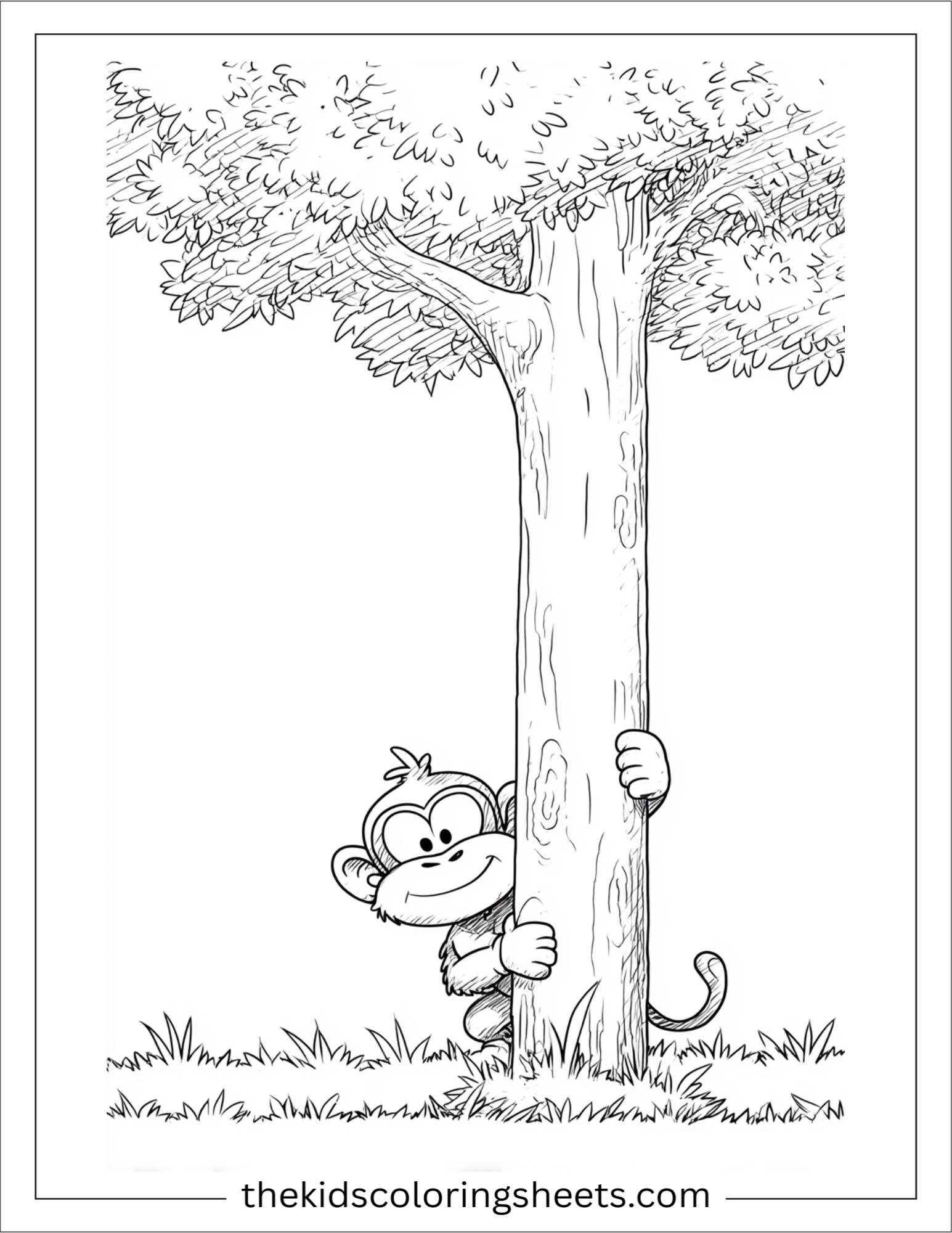 The Monkey hiding behind tree