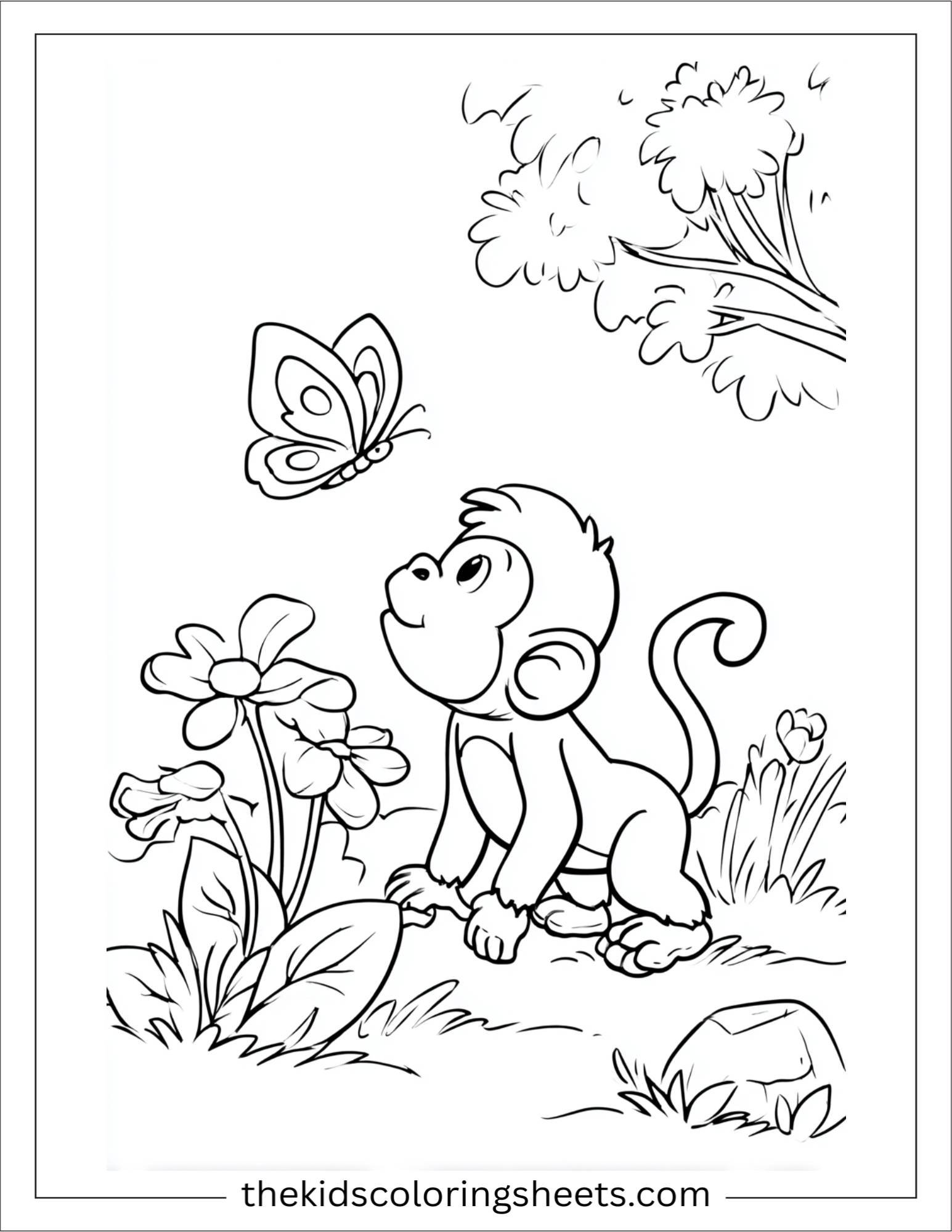 The Monkey playing with butterfly