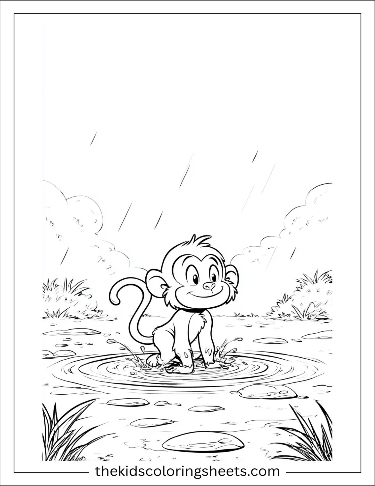 The Monkey splashing in puddle
