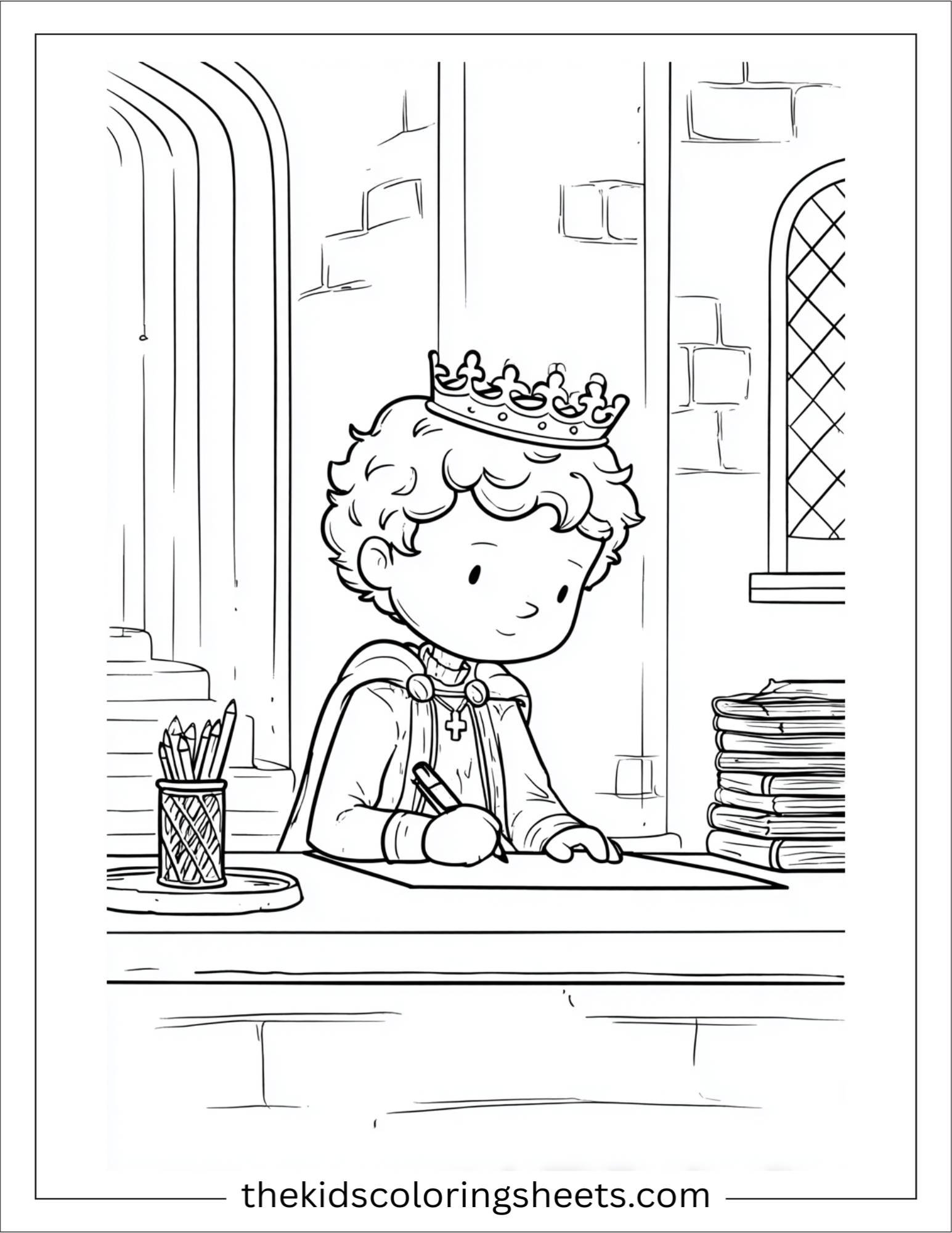 The Prince writing pointing forward