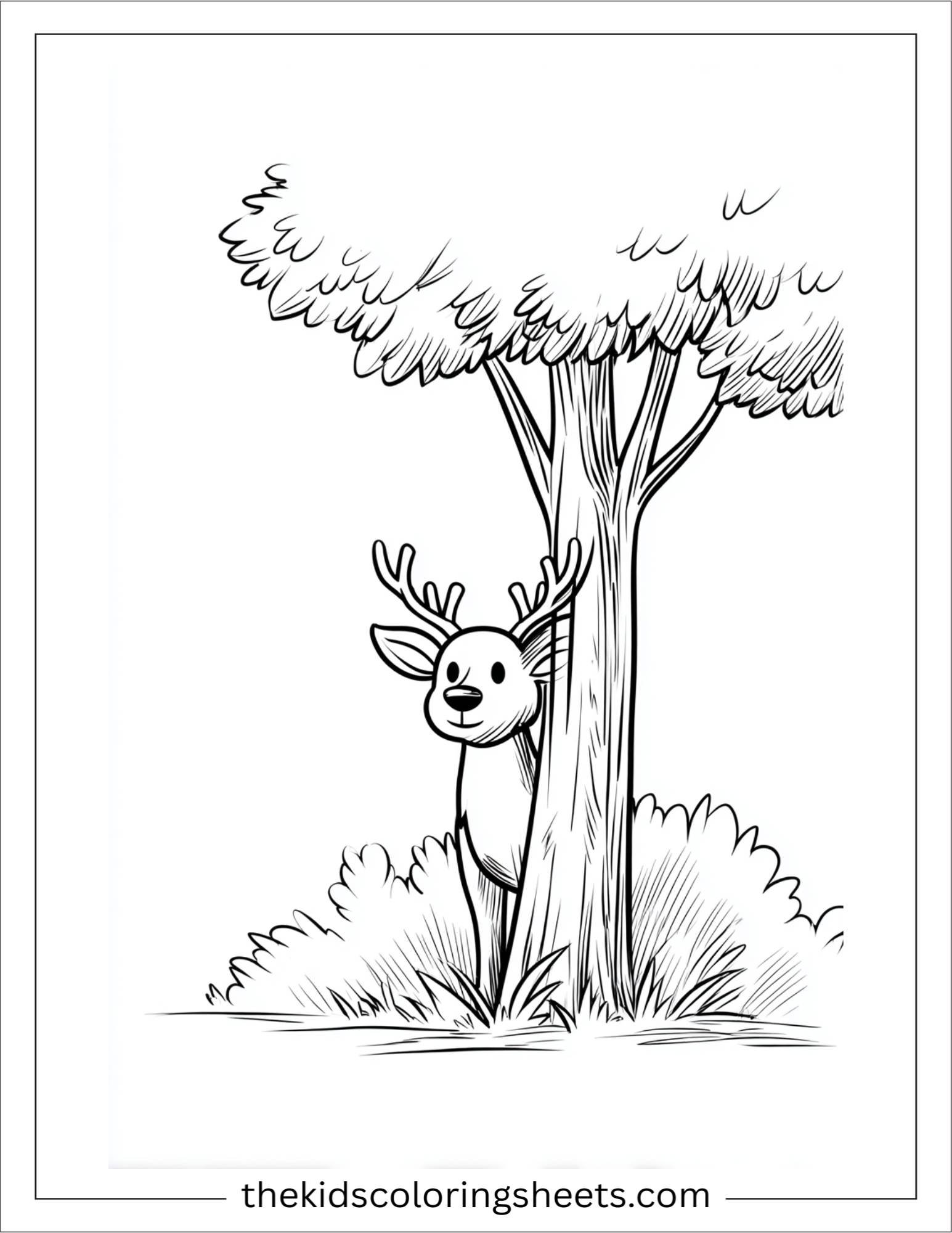 The Reindeer peeking from behind tree