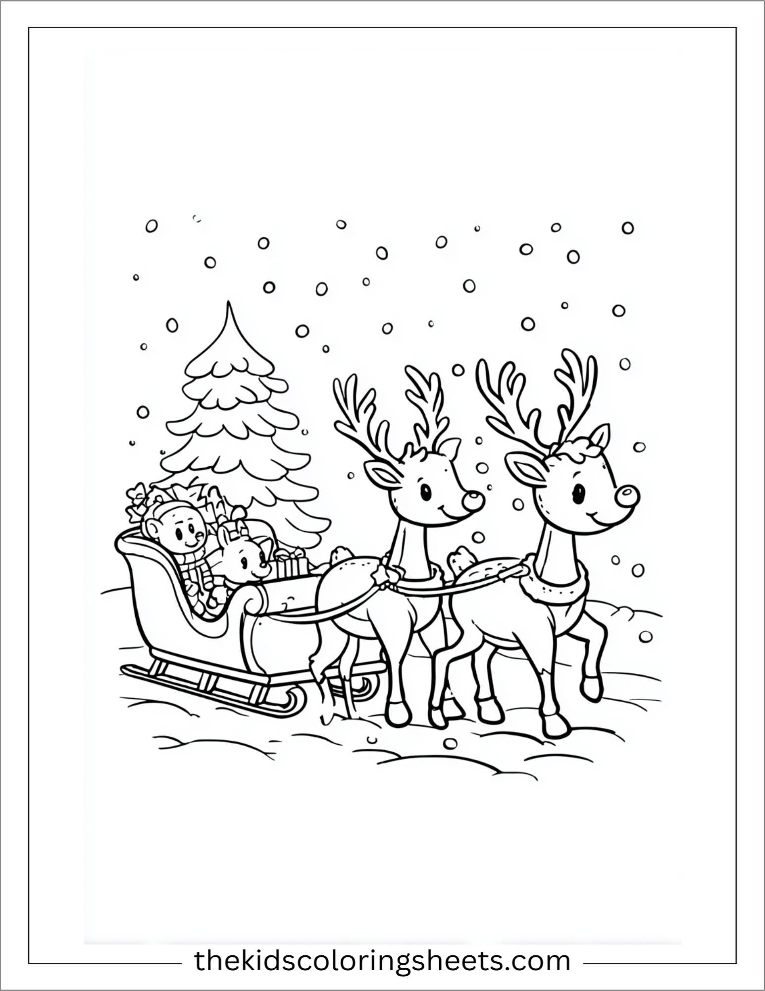 The Reindeer pulling sleigh with friends