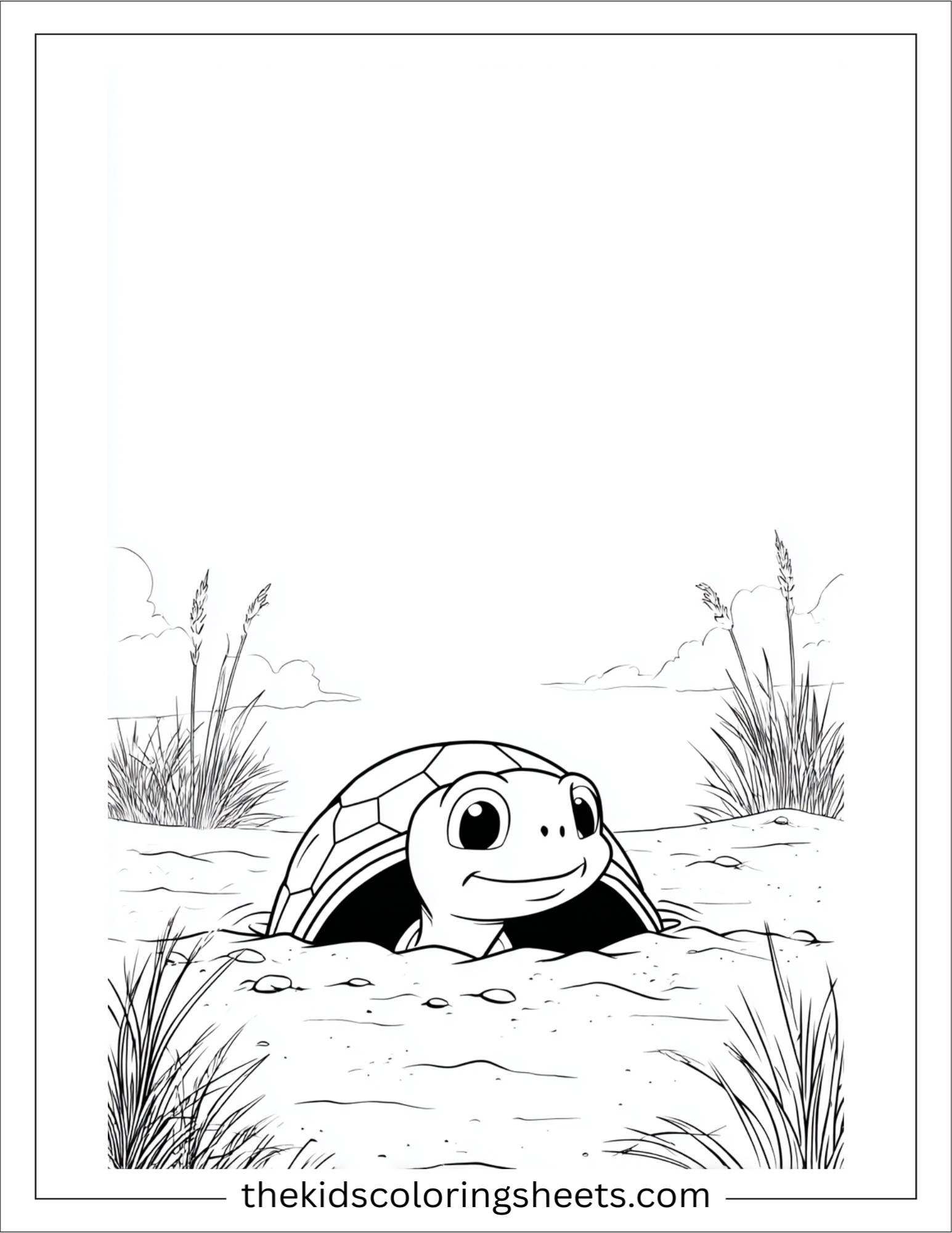 The Sea Turtle peeking from sand