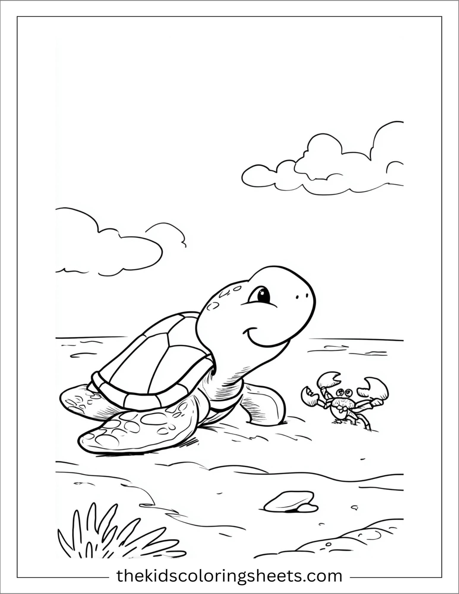 The Sea Turtle smiling at crab