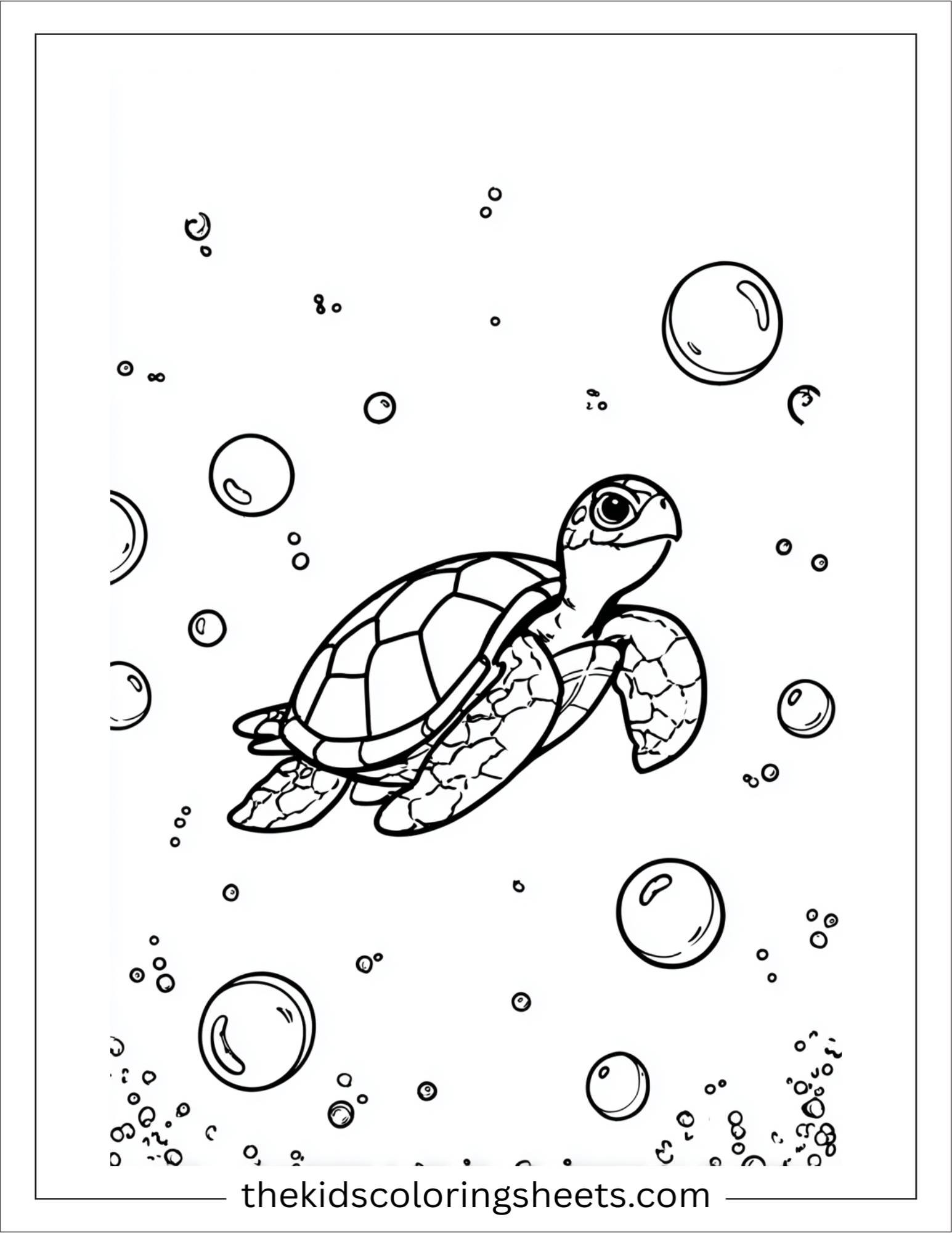 The Sea Turtle spinning in bubbles