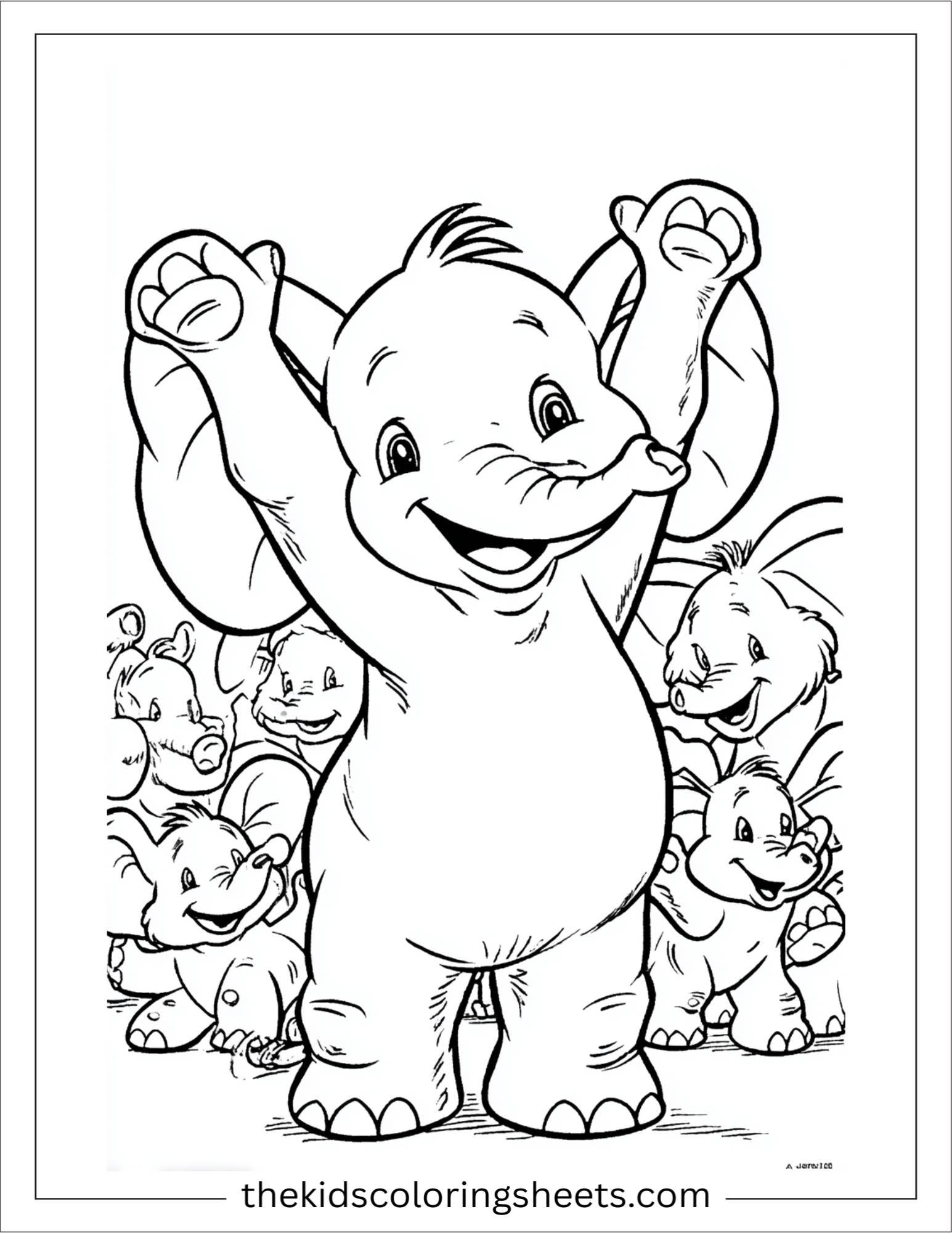 Winner elephant cheering with friends