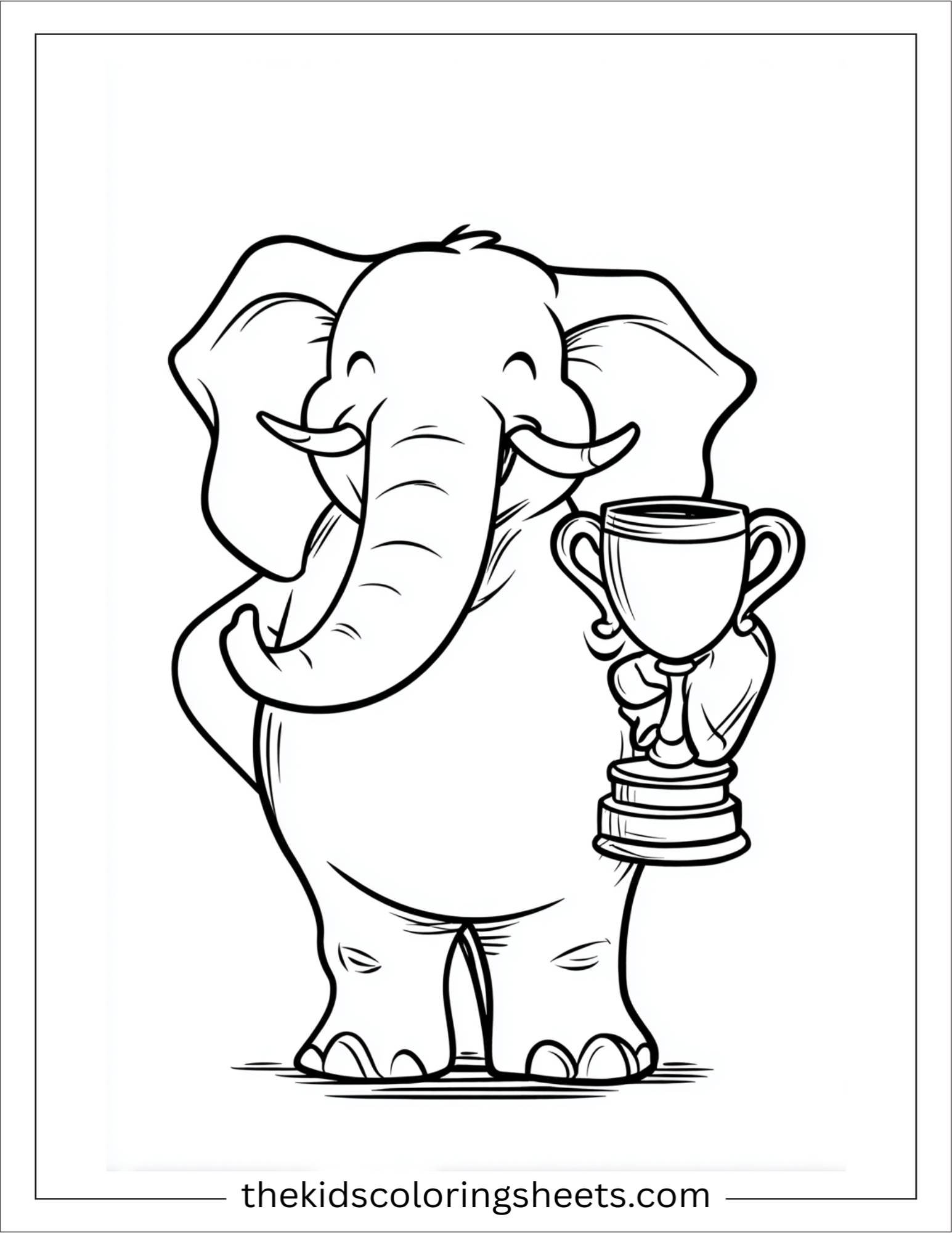 Winner elephant holding a trophy with trunk