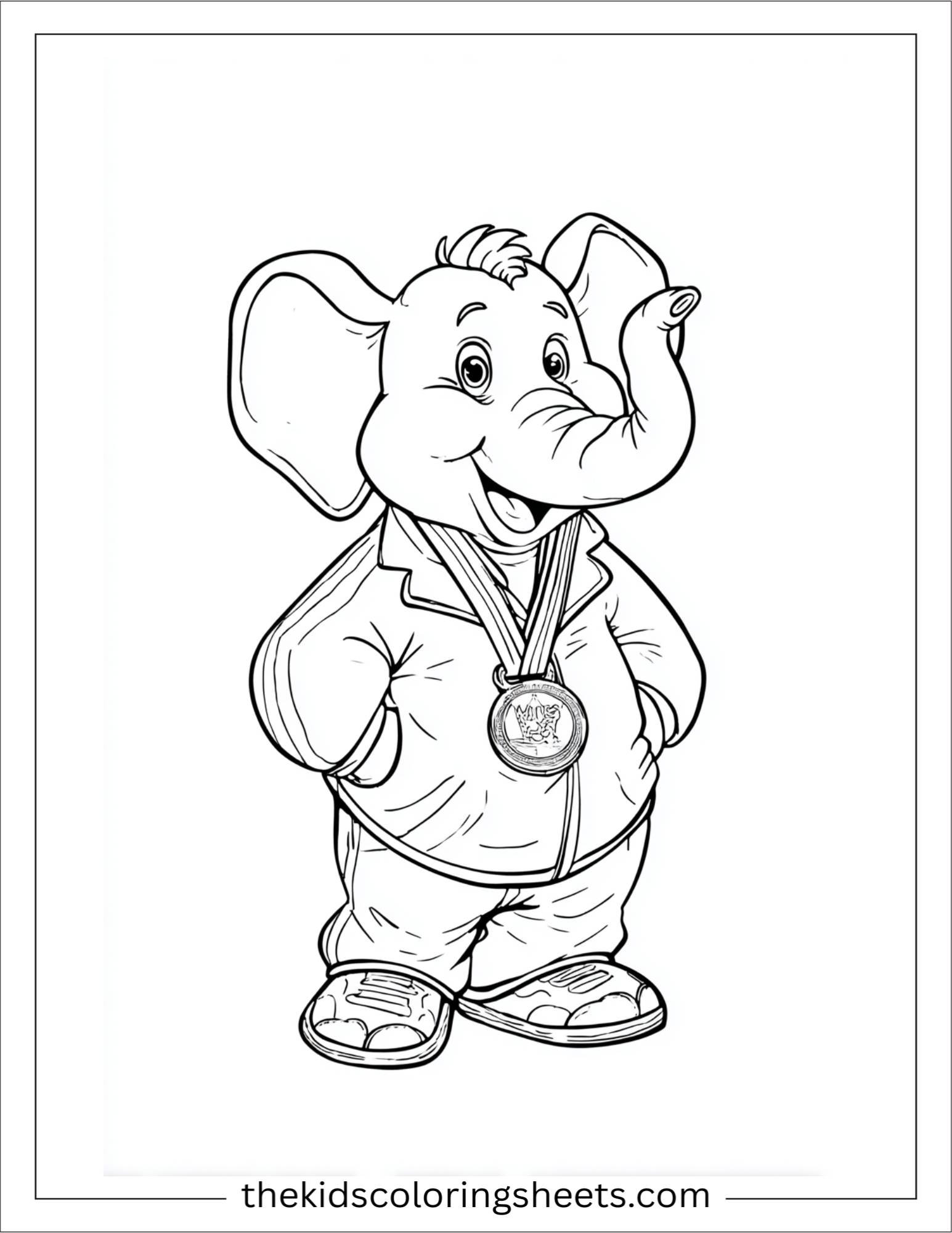 Winner elephant standing proudly with a medal