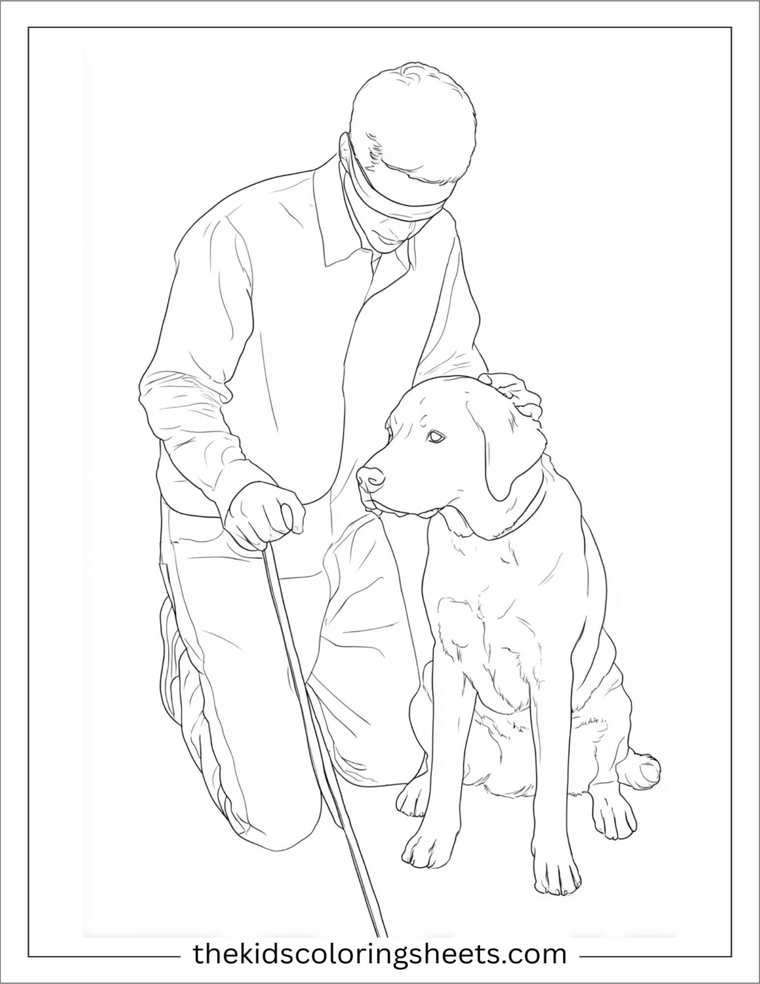 Caring dog helping a blind person