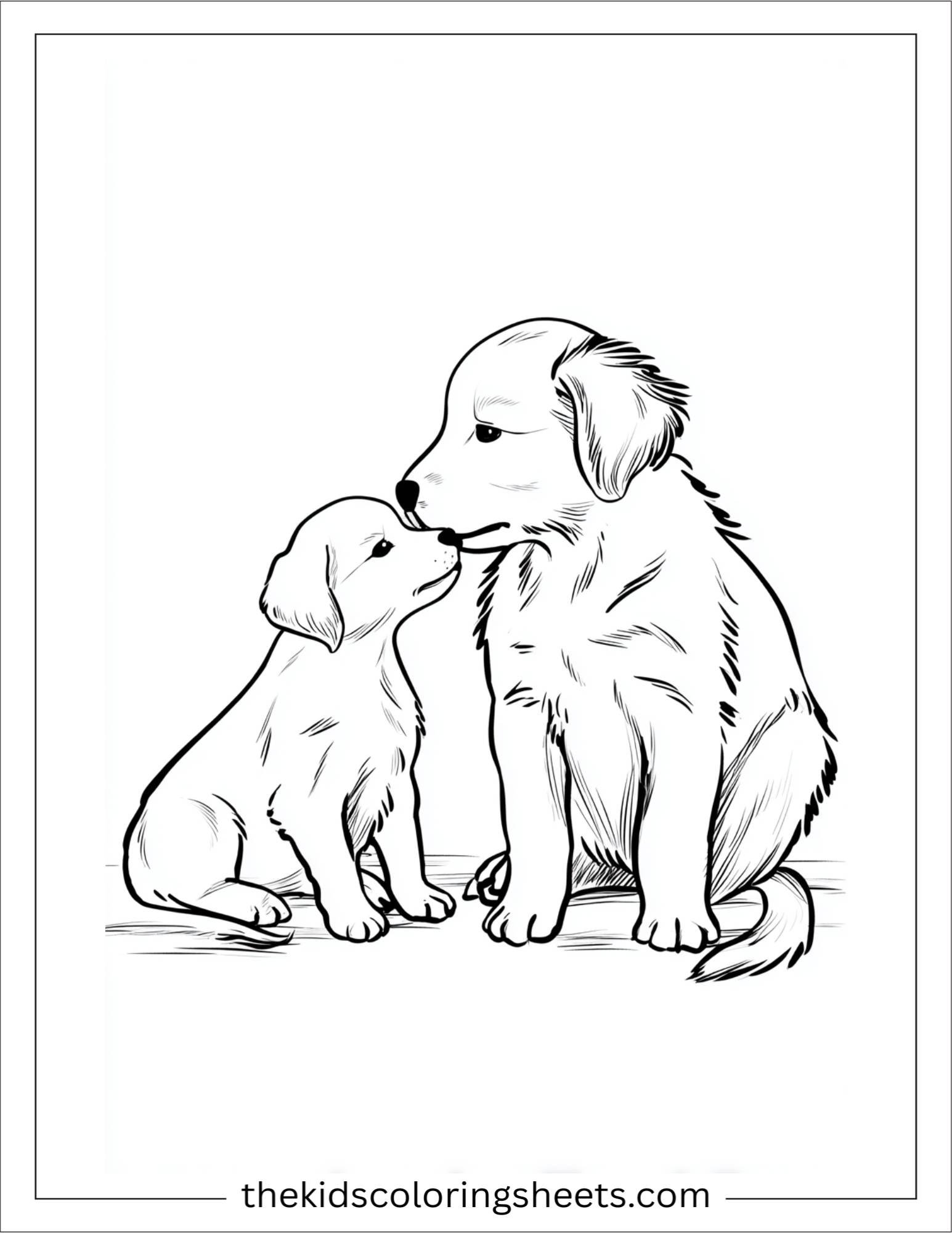 Caring dog licking another puppy