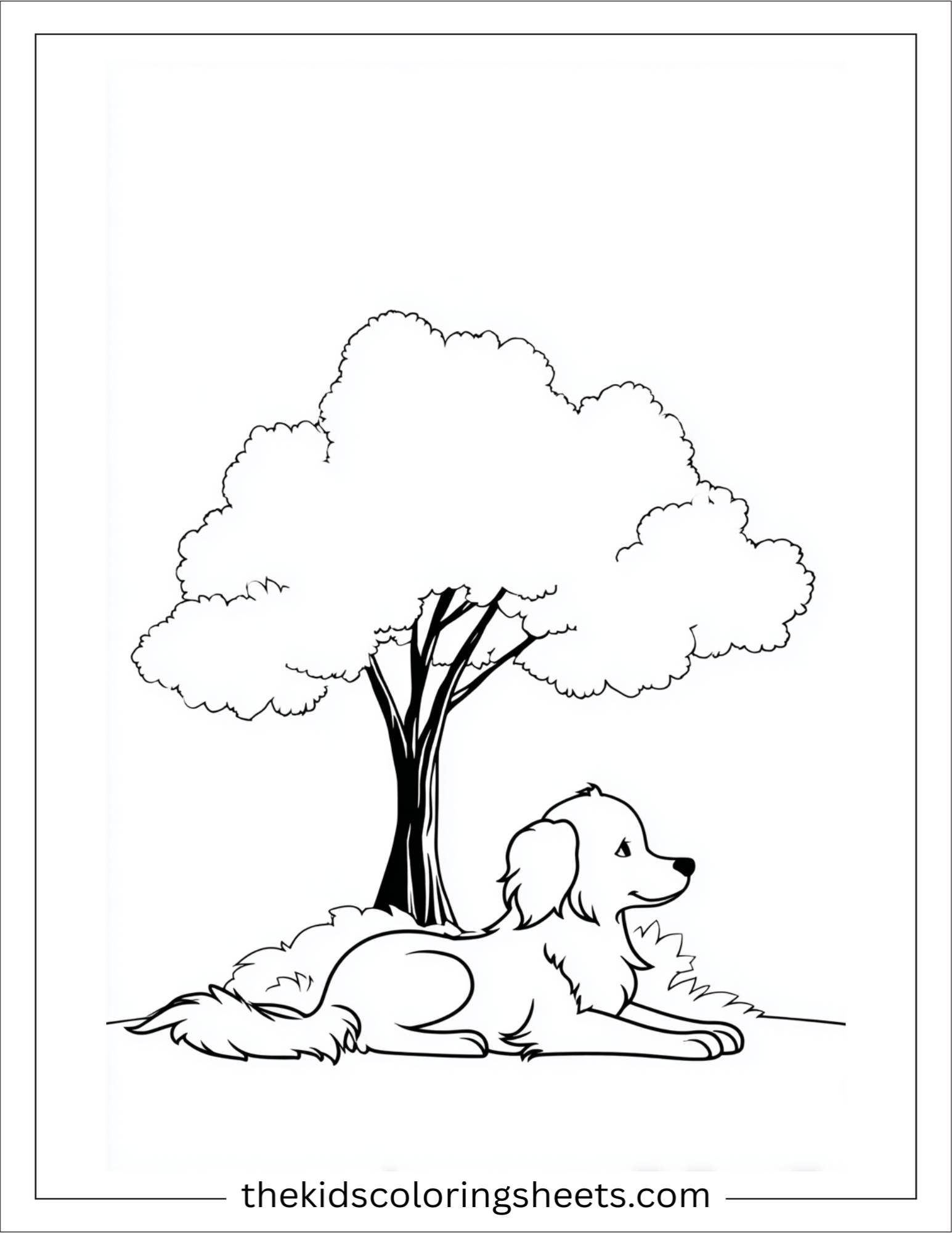 Caring dog resting under a tree