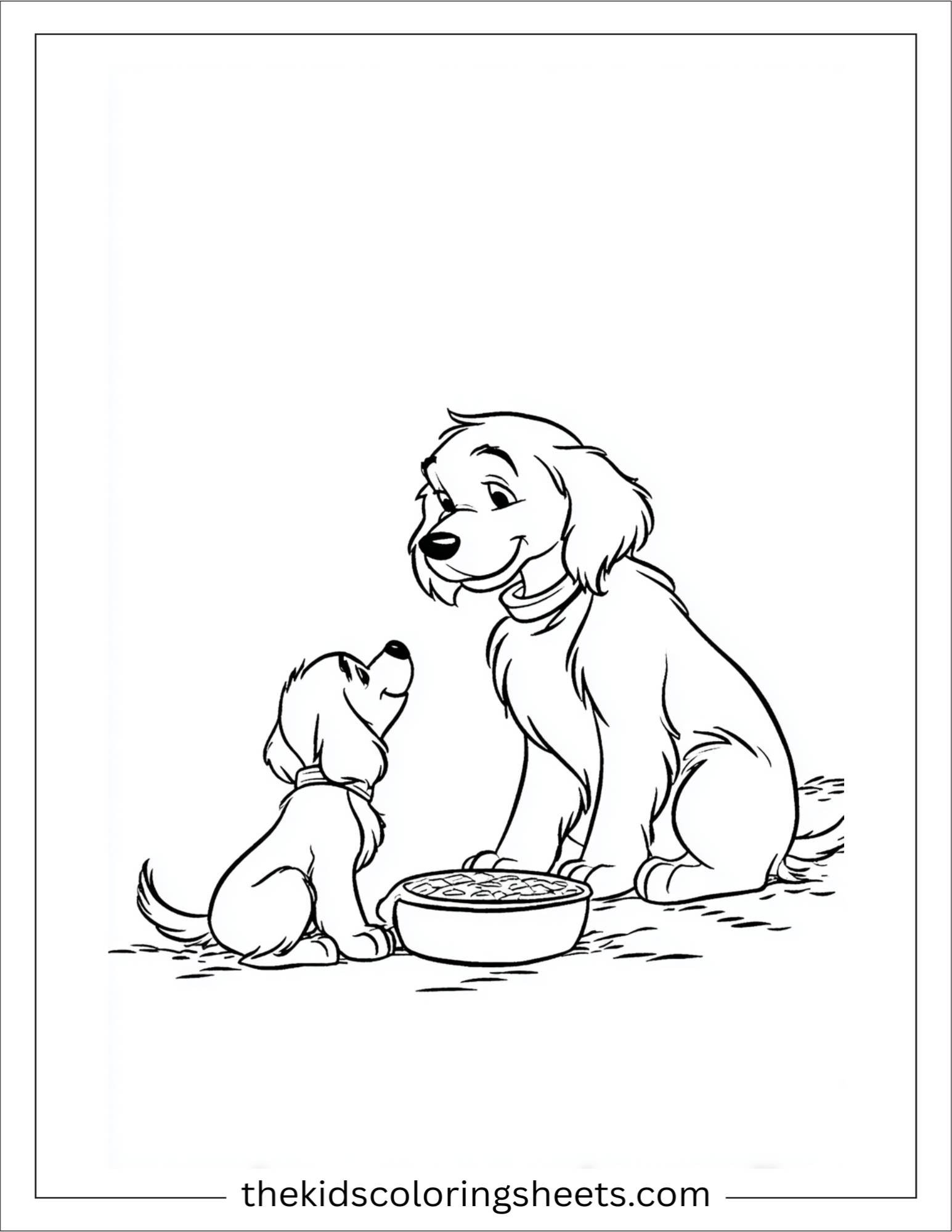 Caring dog sharing food