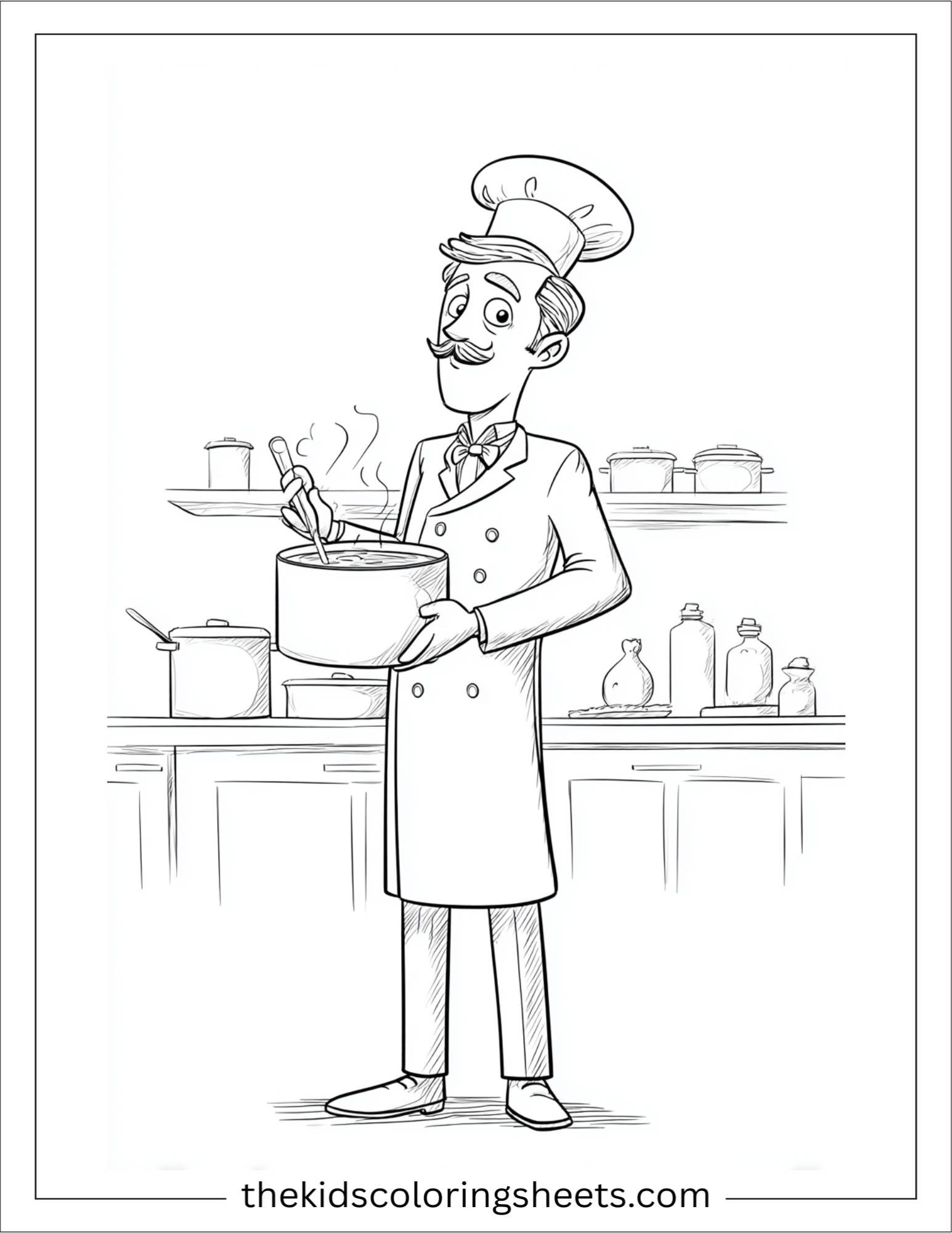 Confident chef stirring soup