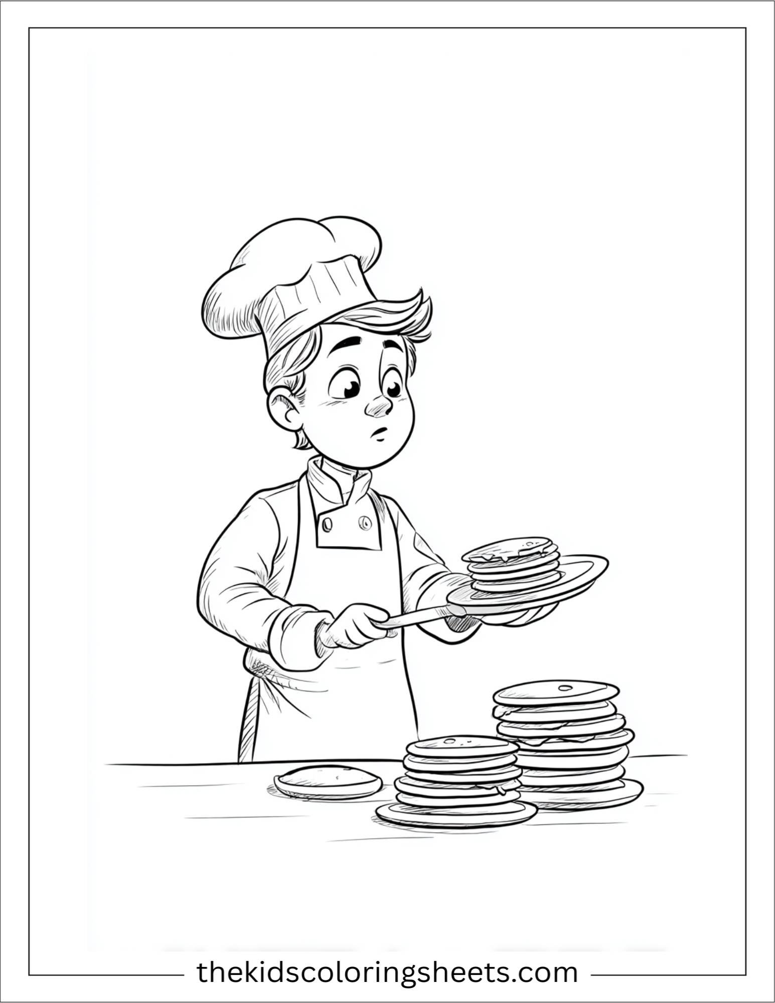 Curious chef flipping pancakes