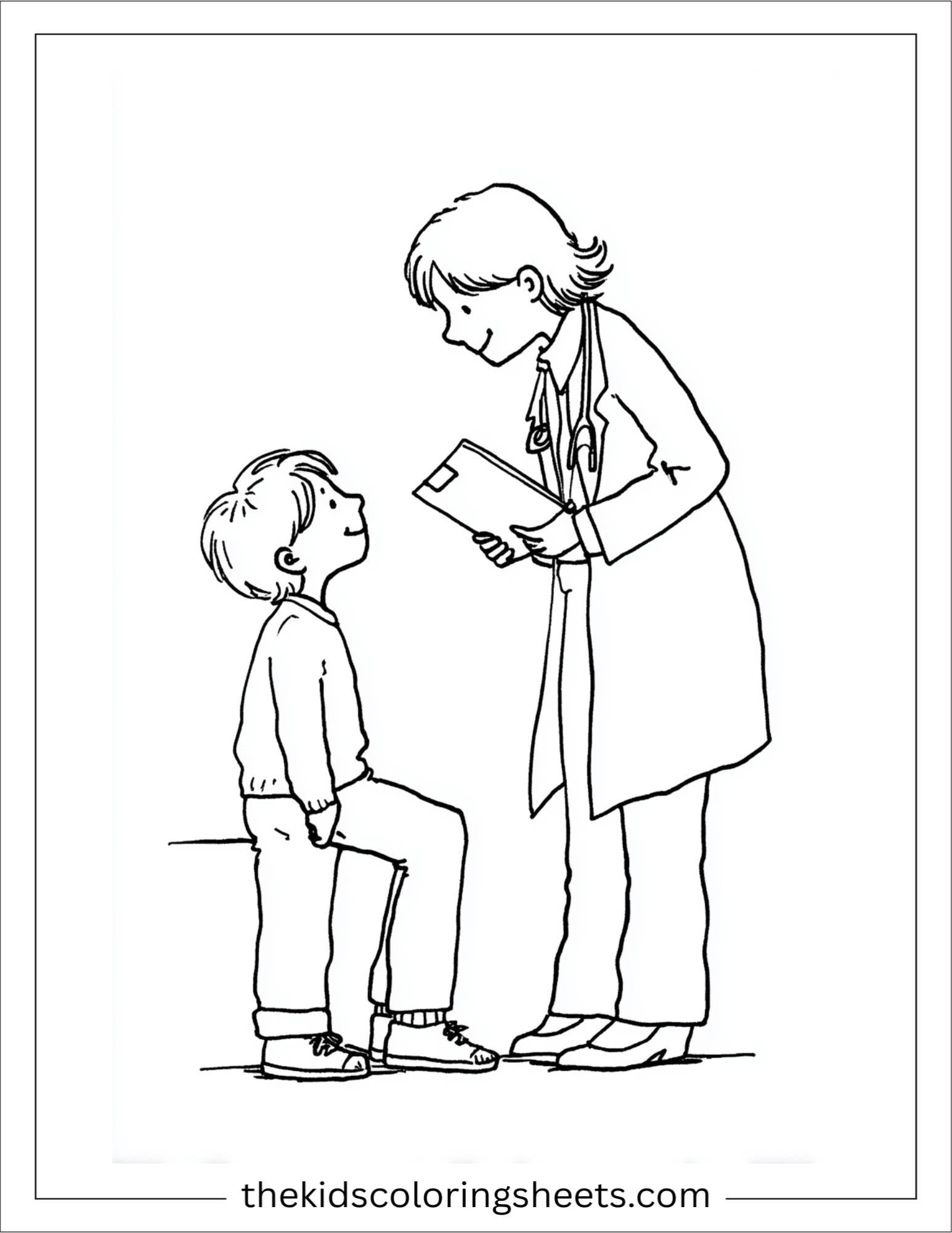 Doctor focused talking to child