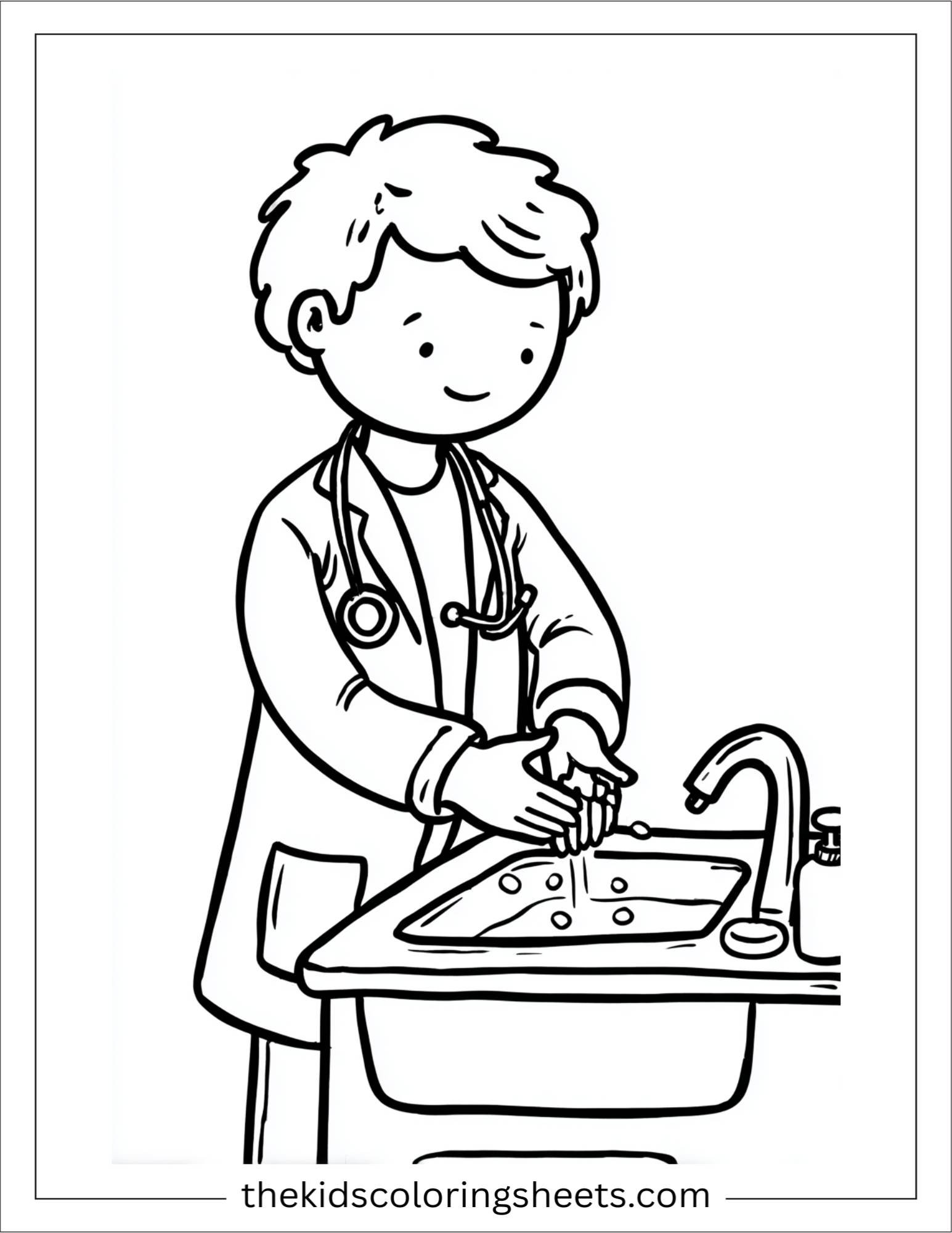 Doctor focused washing hands