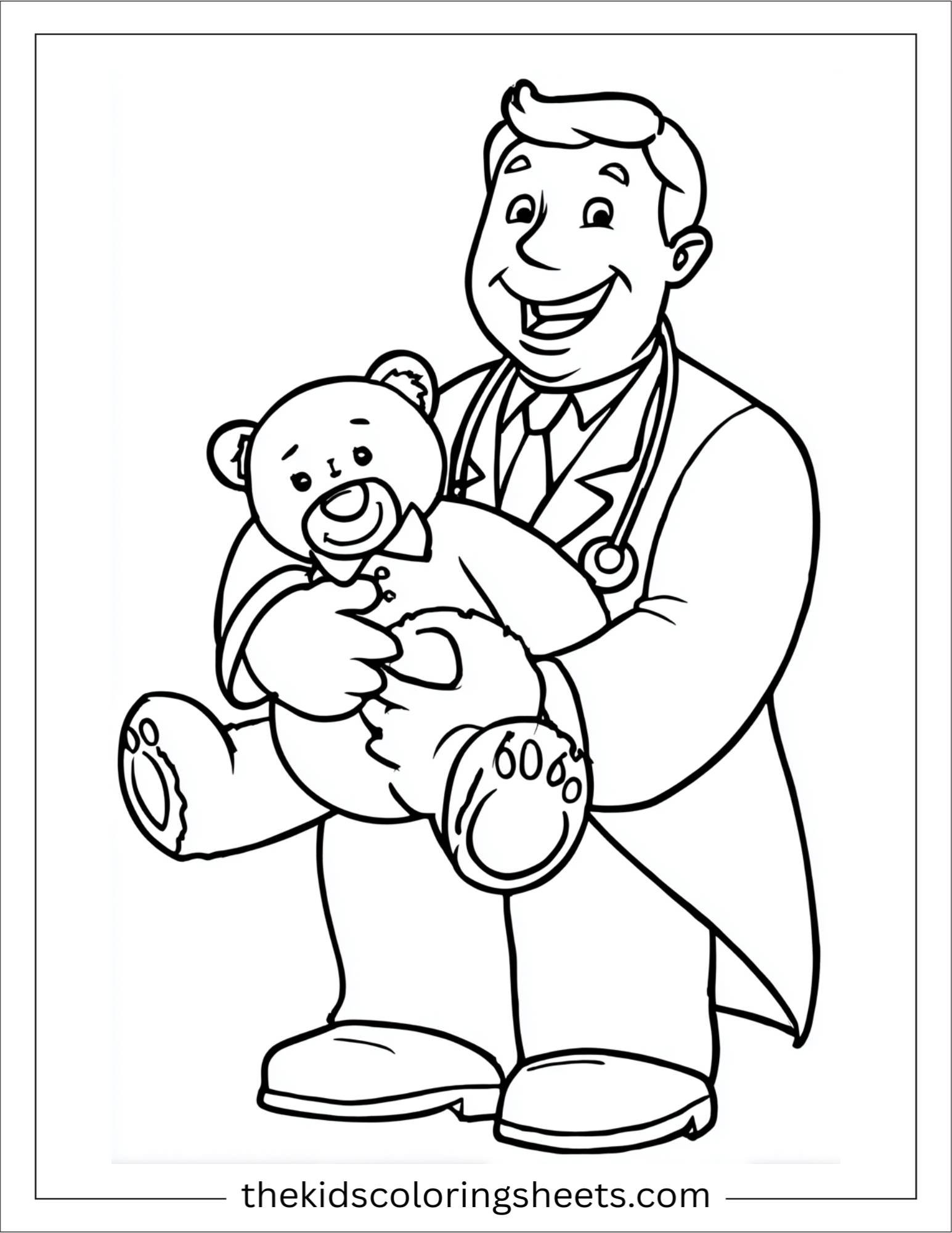 Doctor happy holding teddy bear