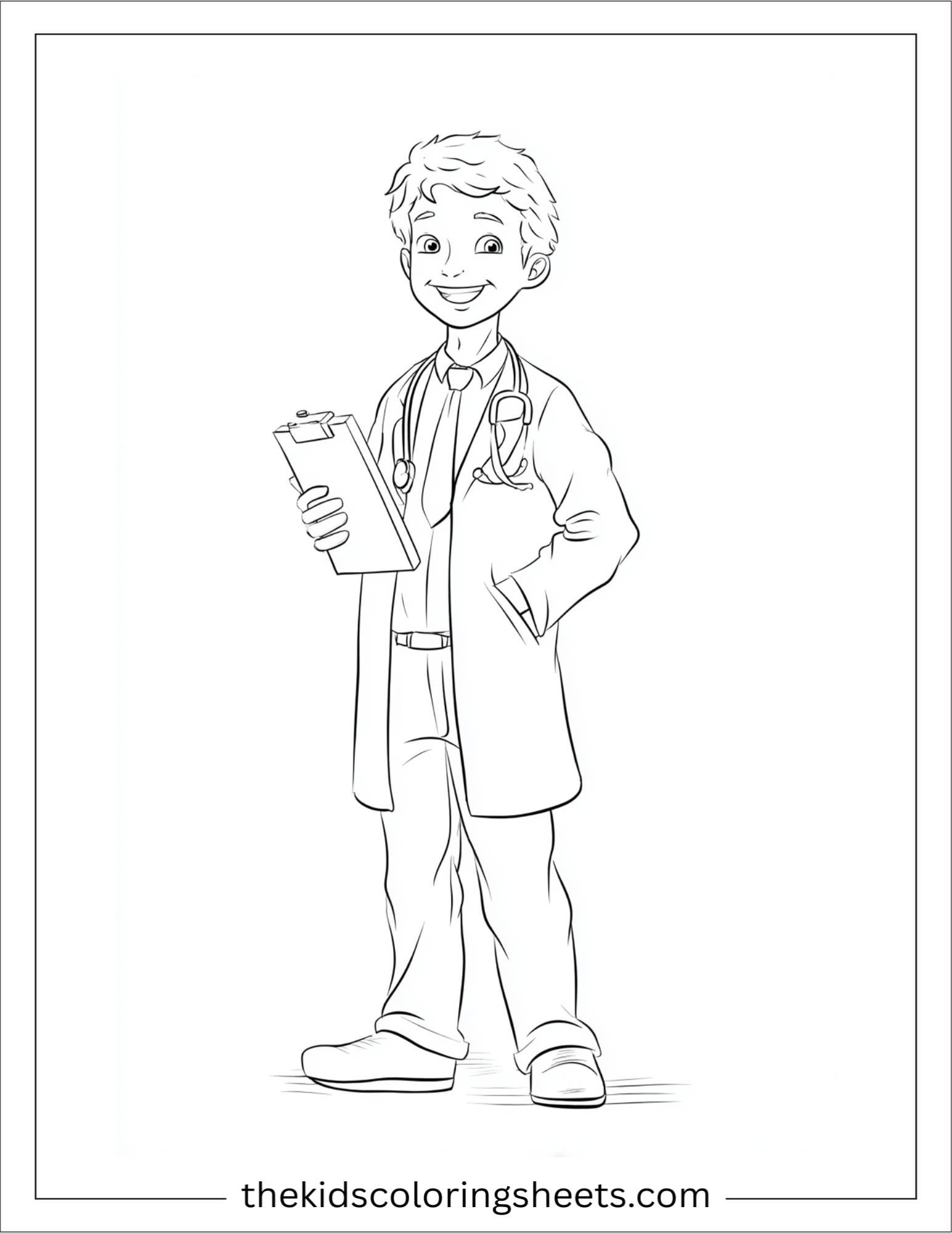 Doctor smiling standing with clipboard