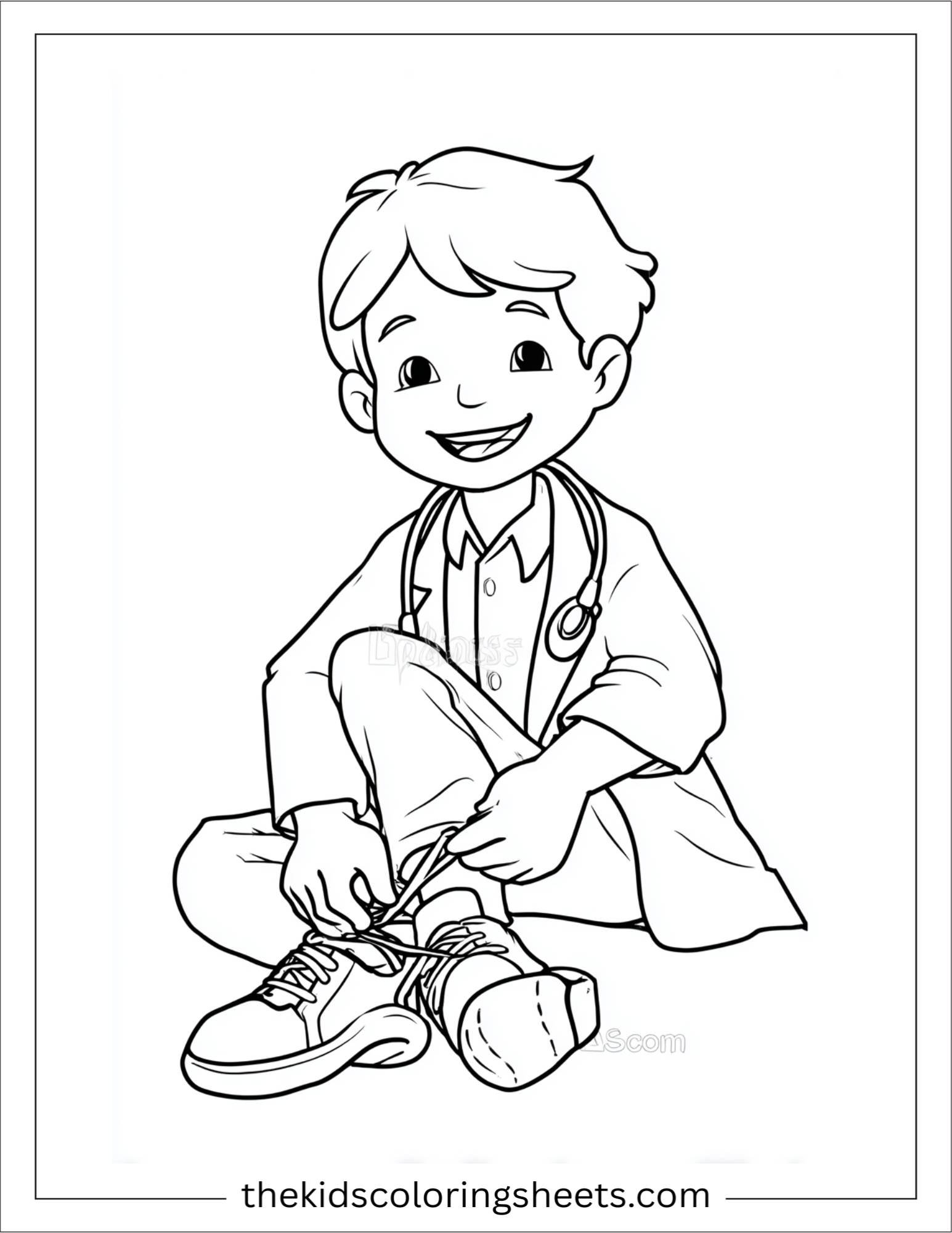 Doctor smiling tying shoelaces