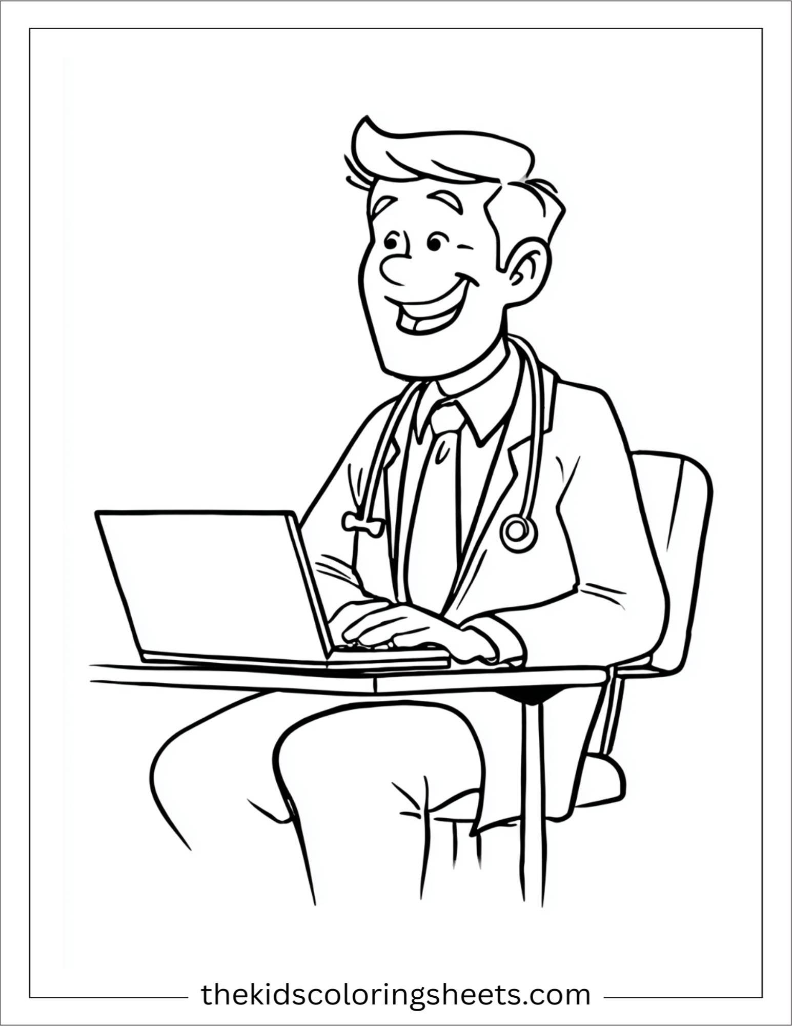 Doctor smiling using laptop