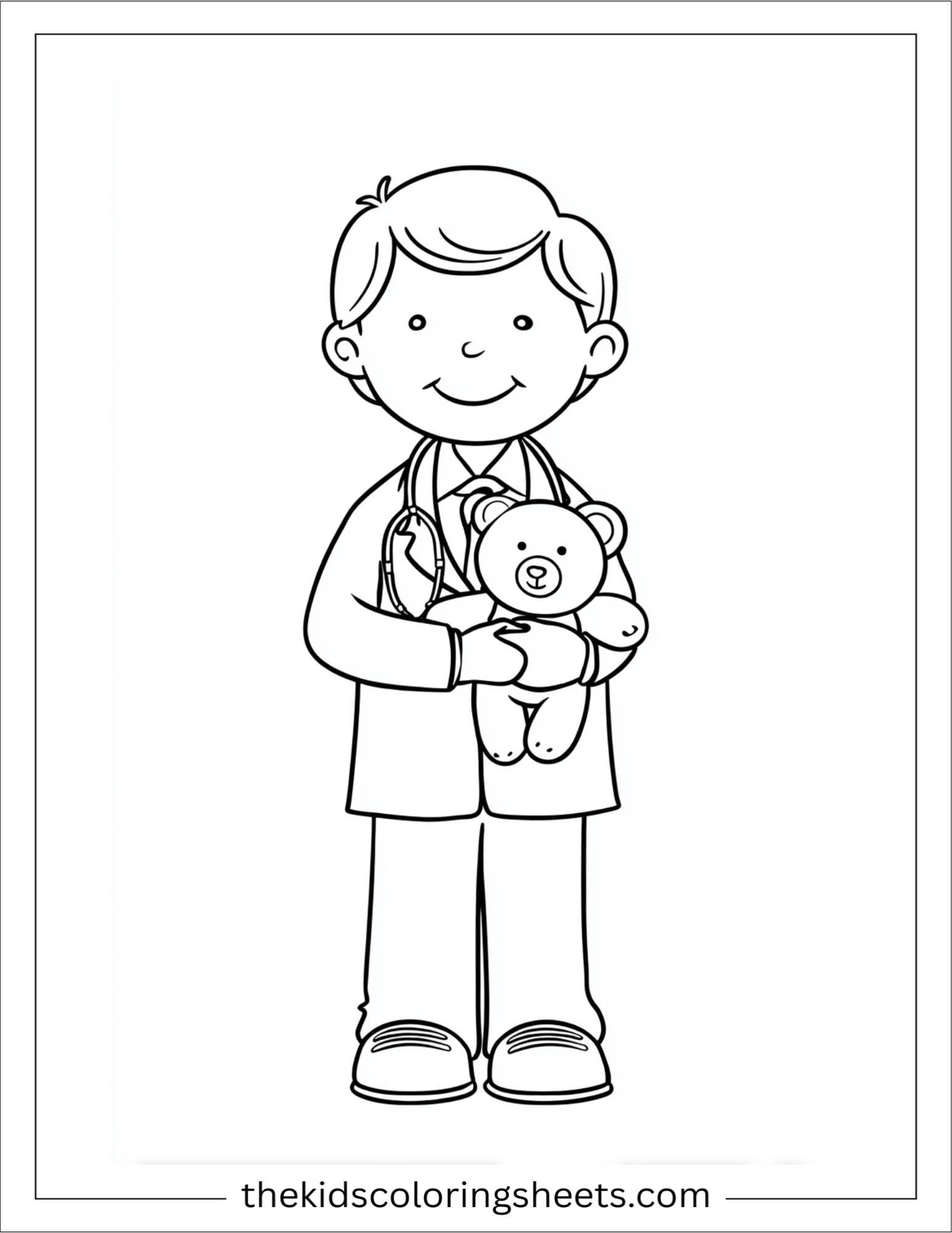 Doctor thinking holding teddy bear