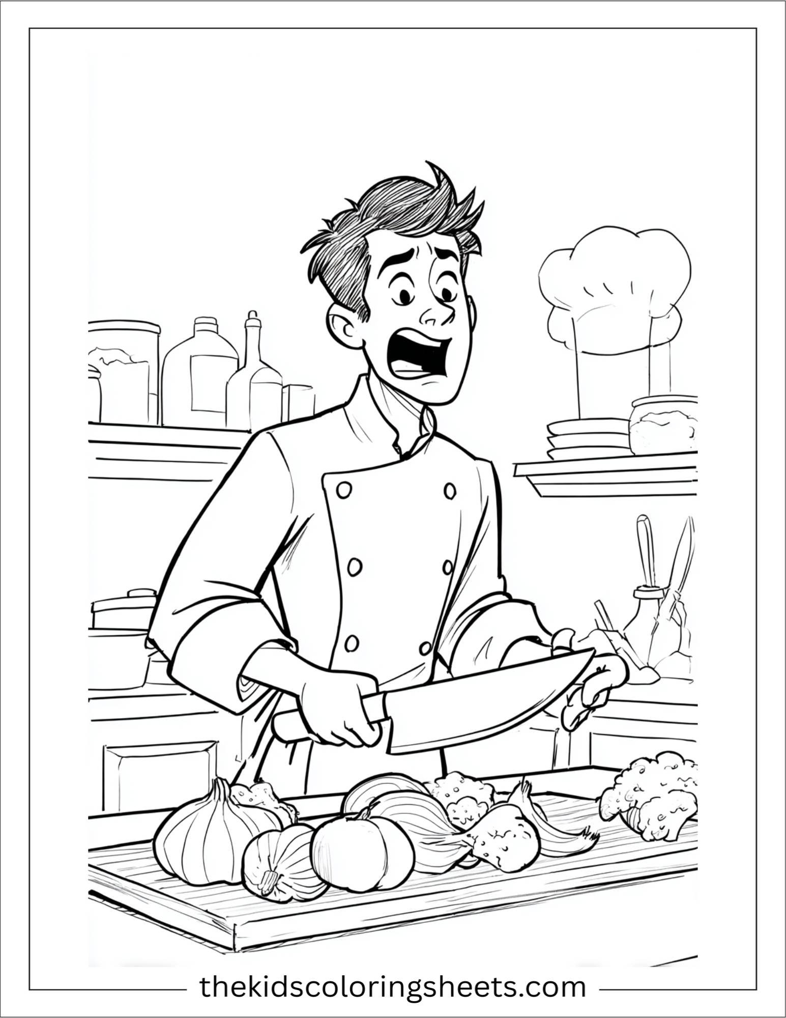Excited chef chopping vegetables
