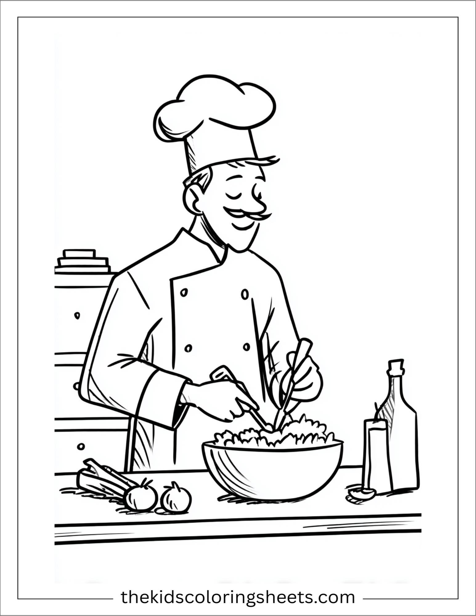 Excited chef mixing salad