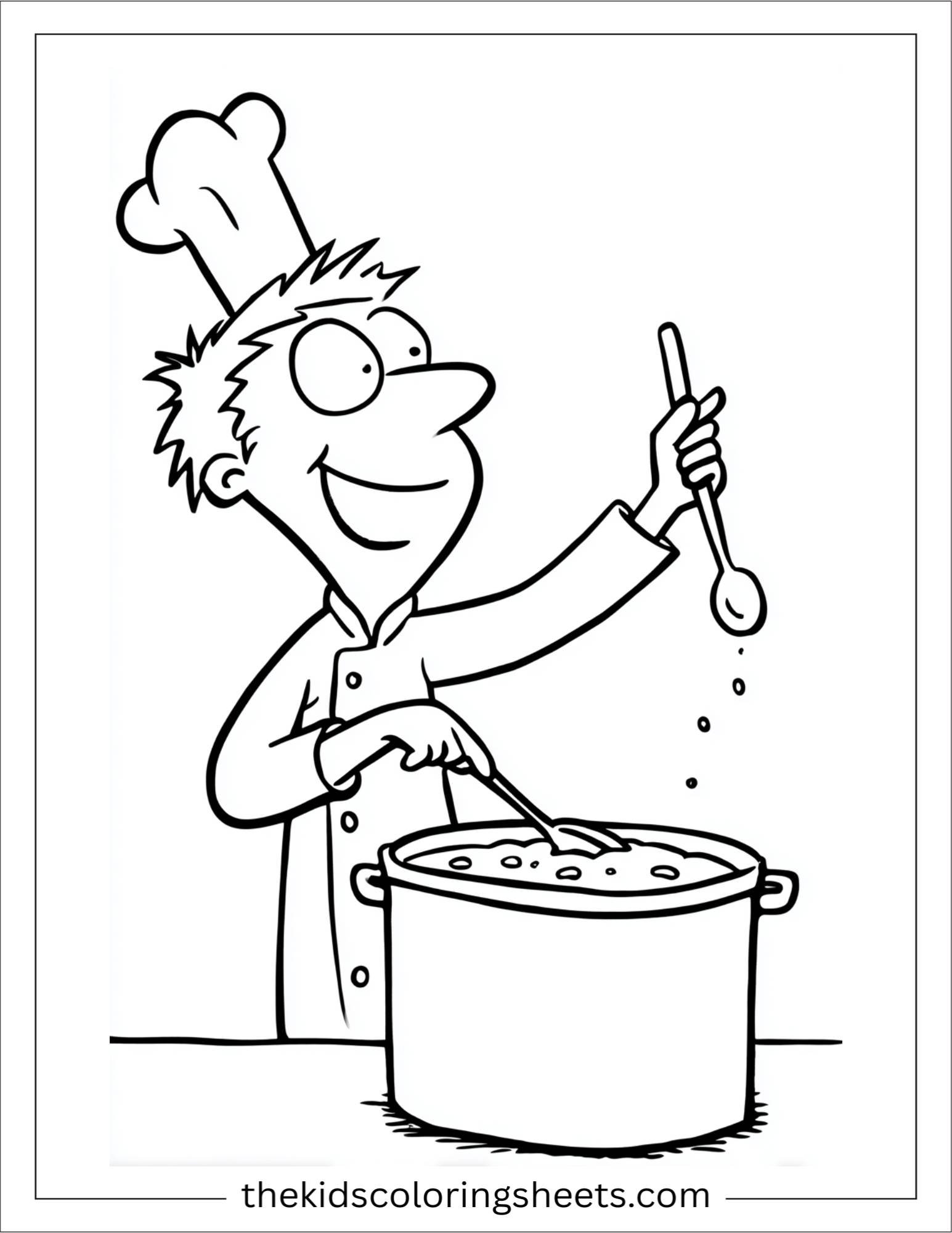 Excited chef stirring soup