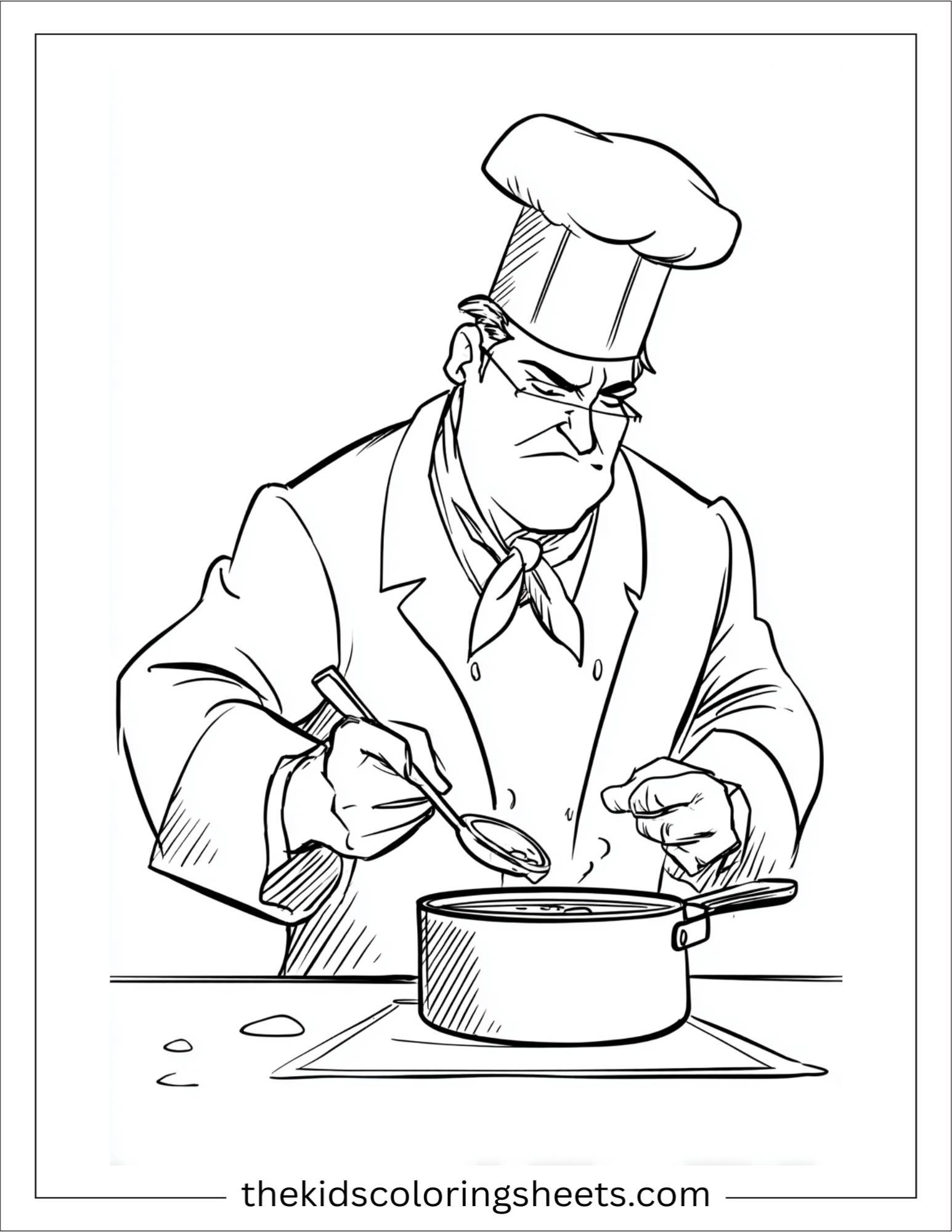 Focused chef stirring soup