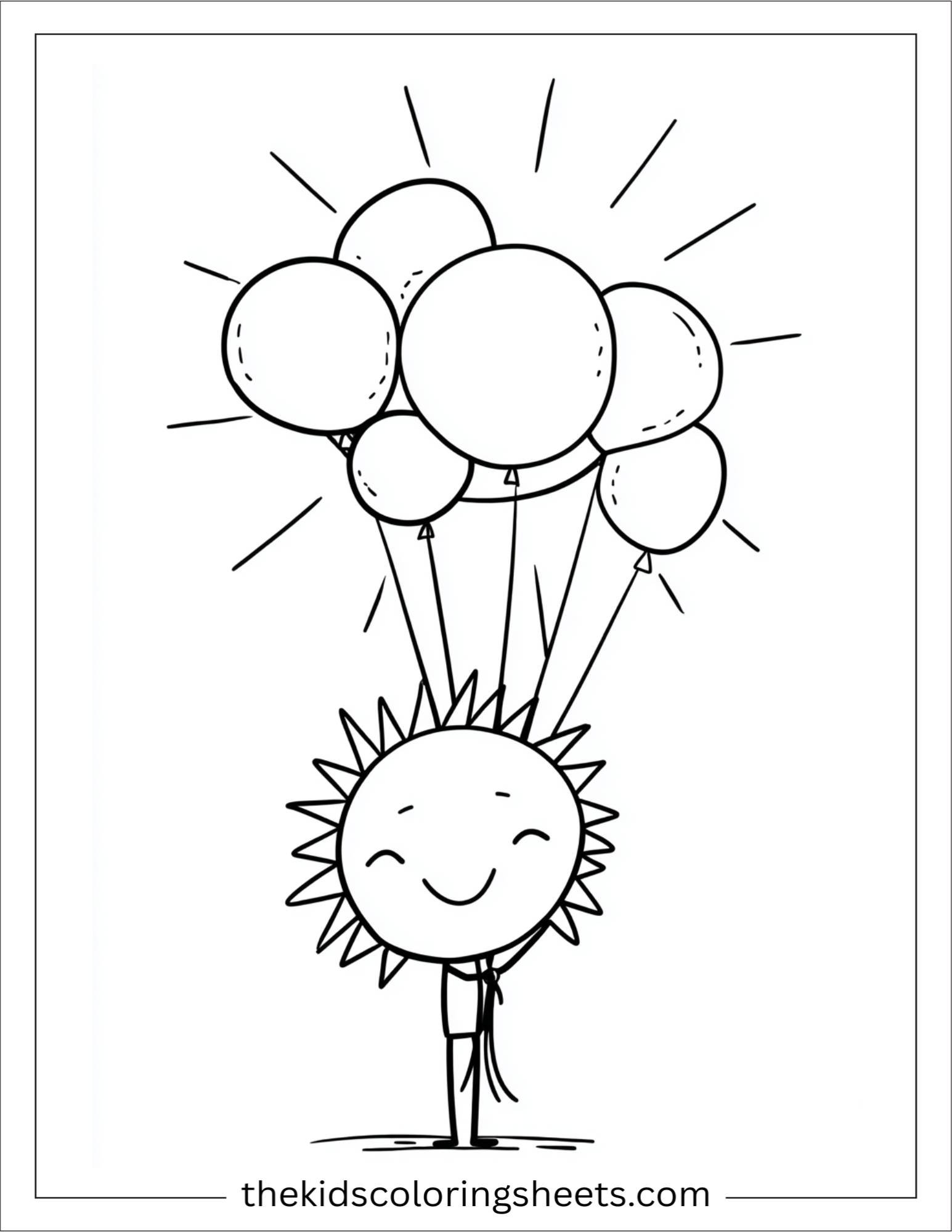 Happy sun holding balloons