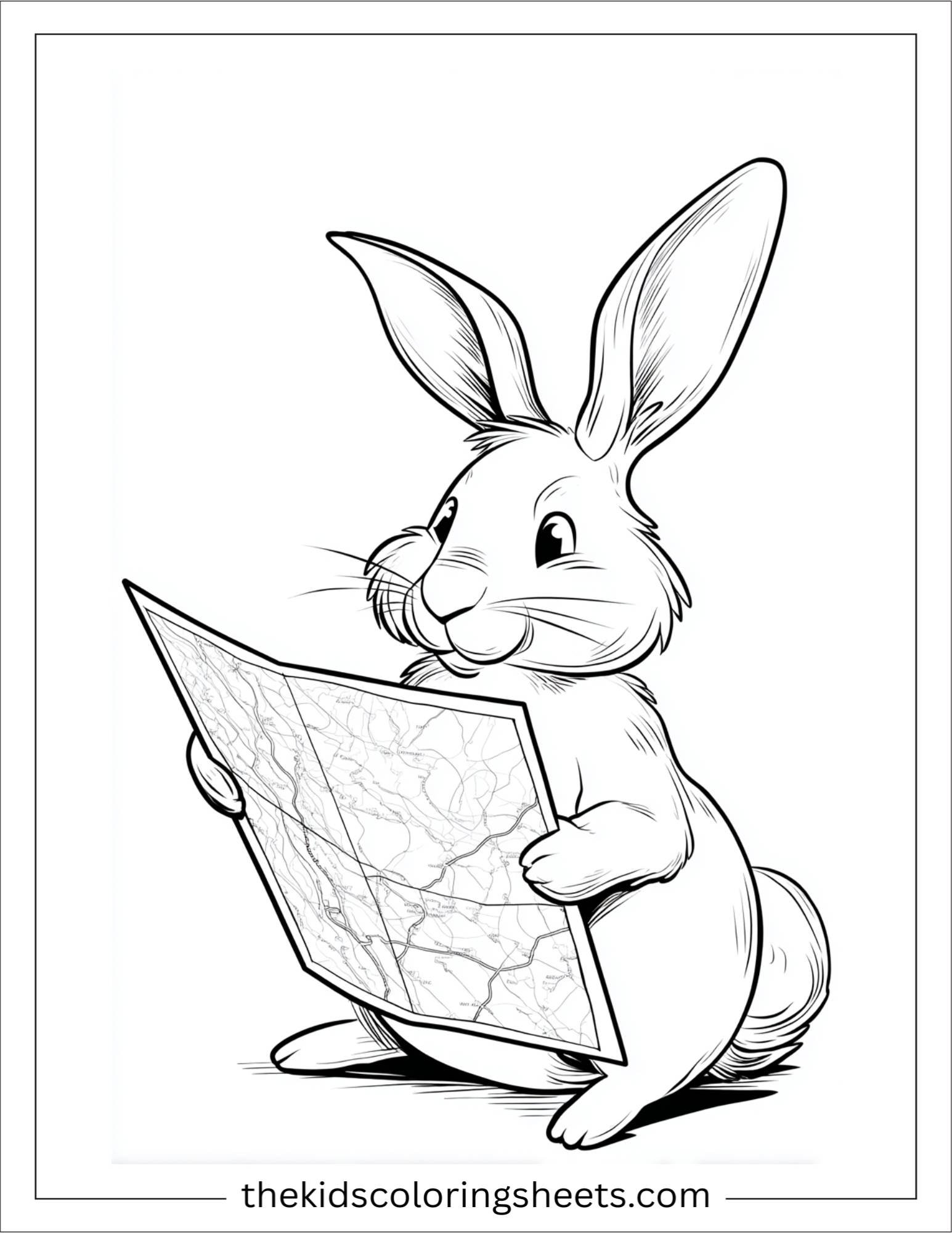 Intelligent rabbit looking at a map