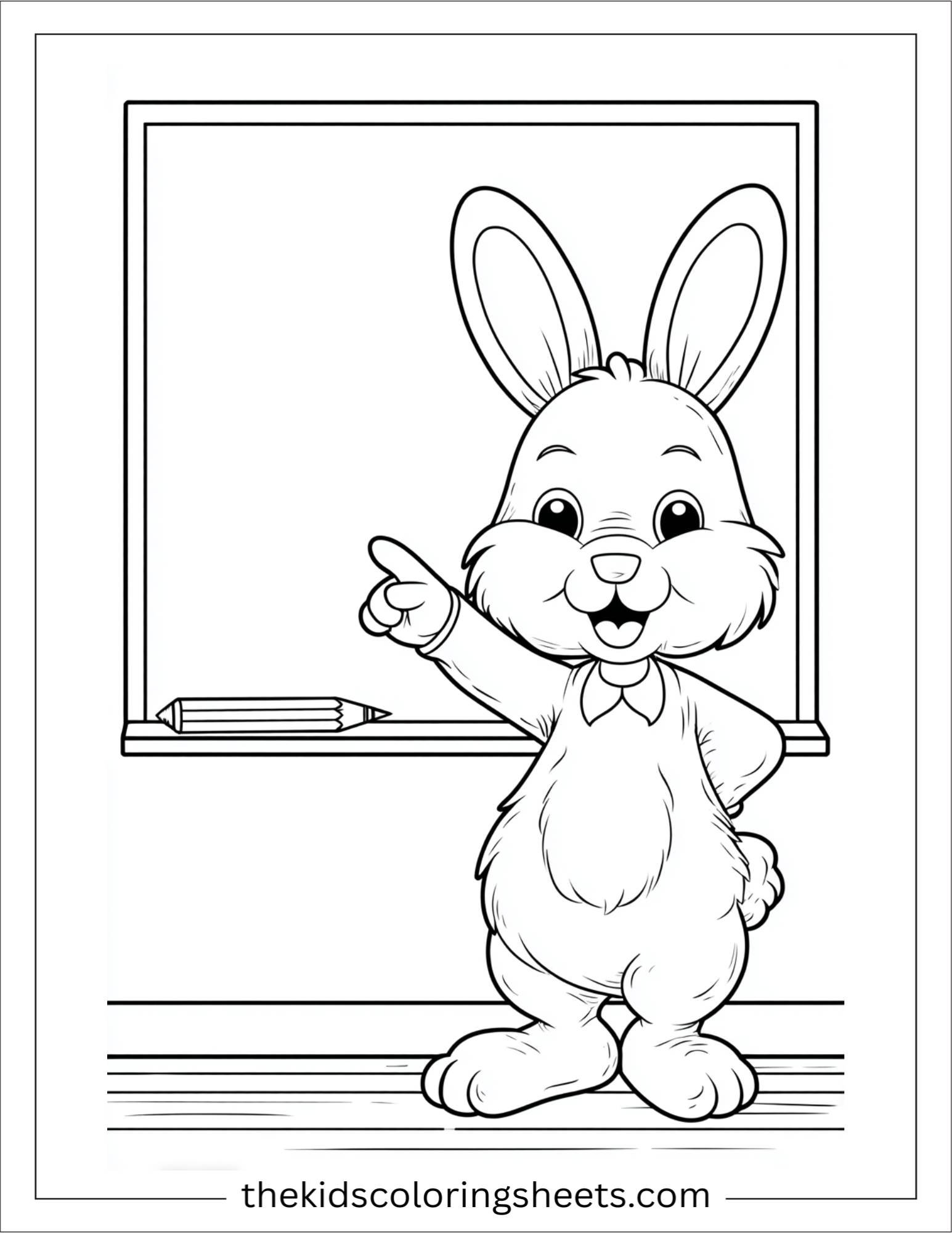 Intelligent rabbit pointing at a chalkboard
