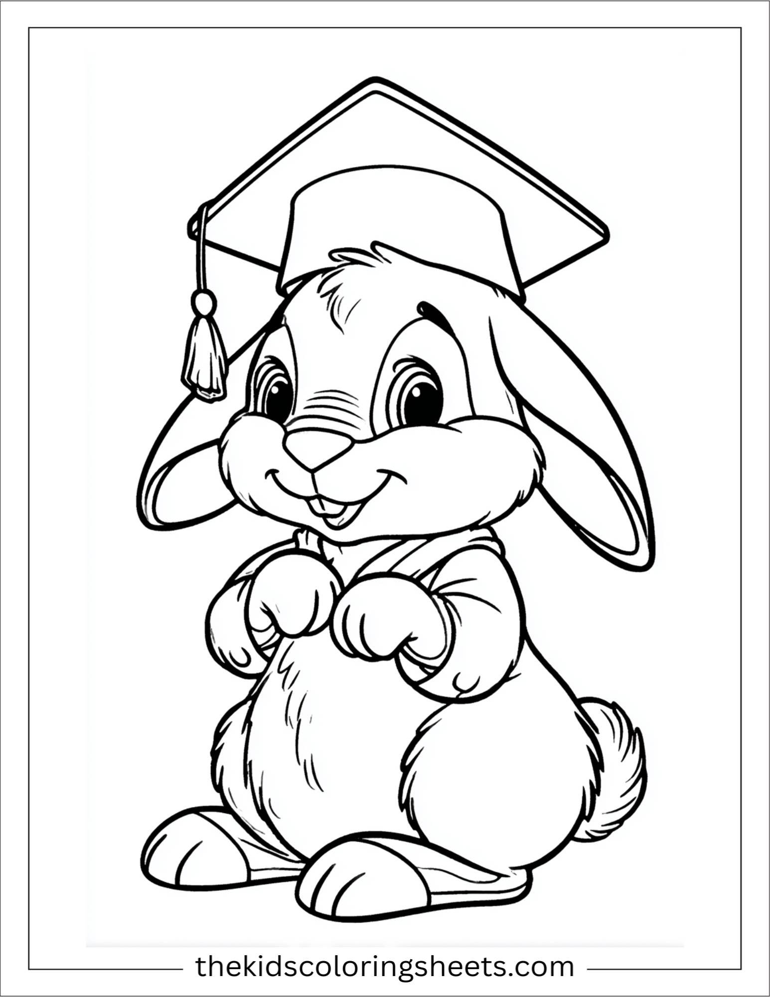Intelligent rabbit wearing graduation cap