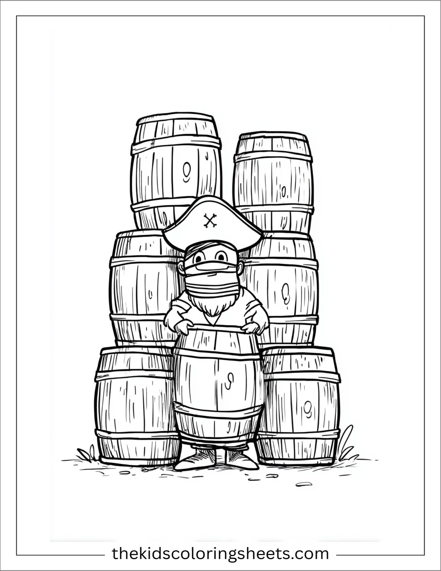 Pirate hiding behind barrels